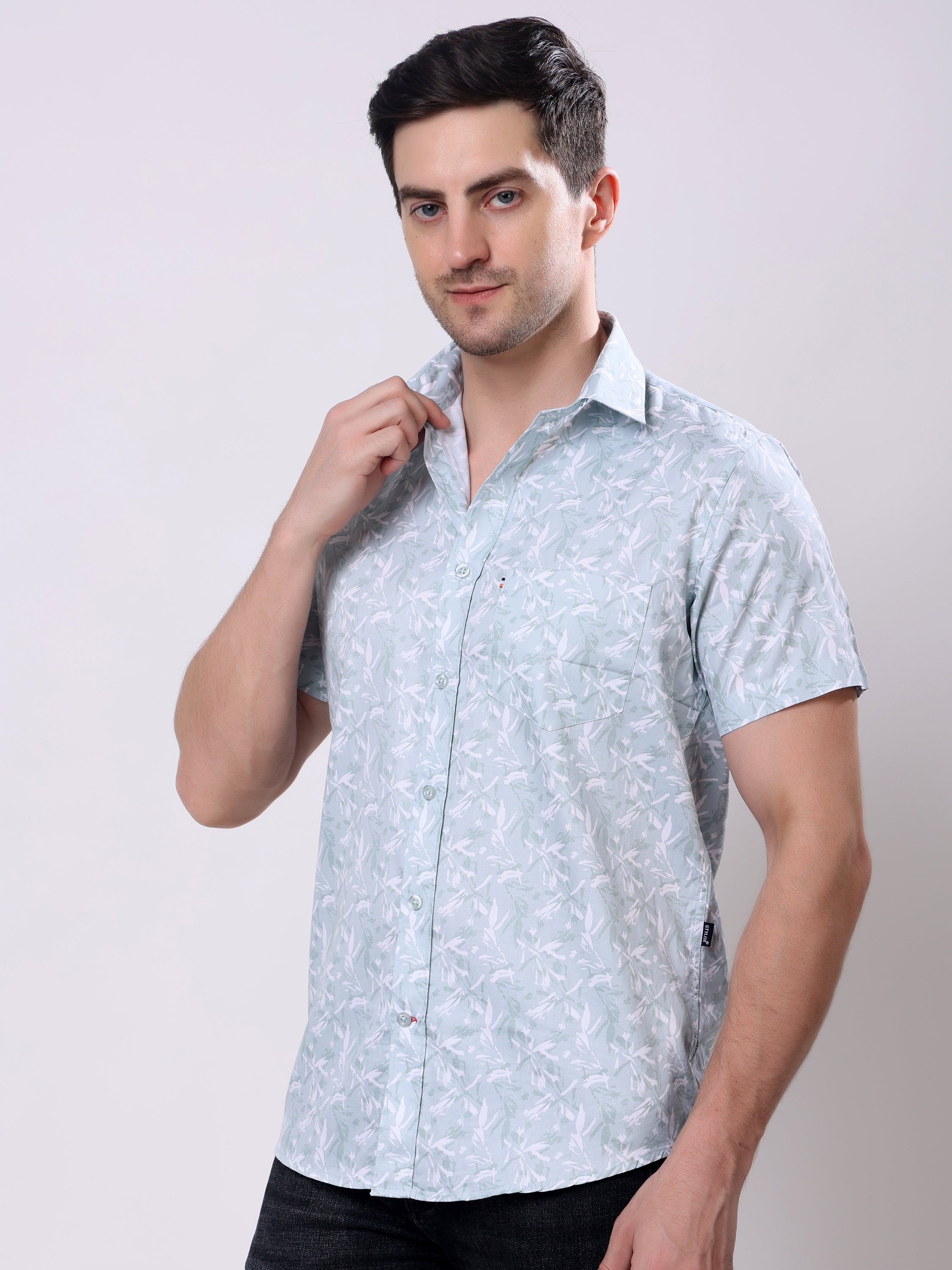 Stylox Men’s Regular Fit Half Sleeve Leaf Print Cotton Summer Casual Shirt - Stylox