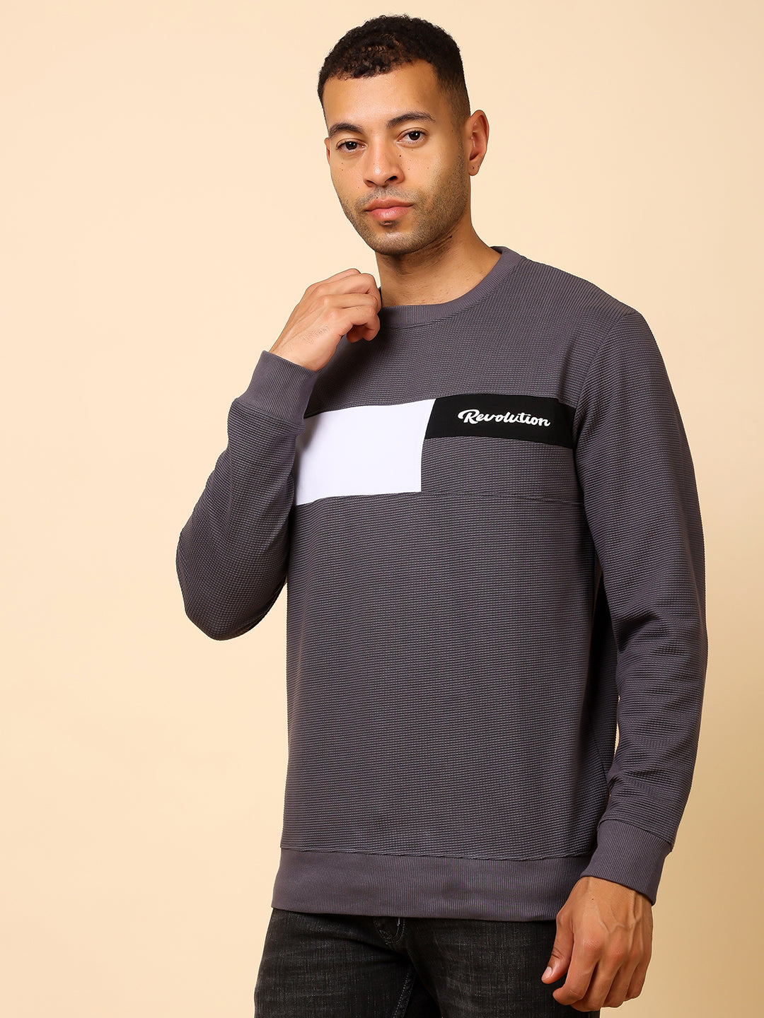 Stylox Men’s Colorblock Crew Neck Sweatshirt with “Revolution” Print