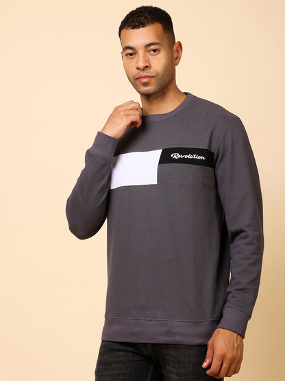 Stylox Men’s Colorblock Crew Neck Sweatshirt with “Revolution” Print
