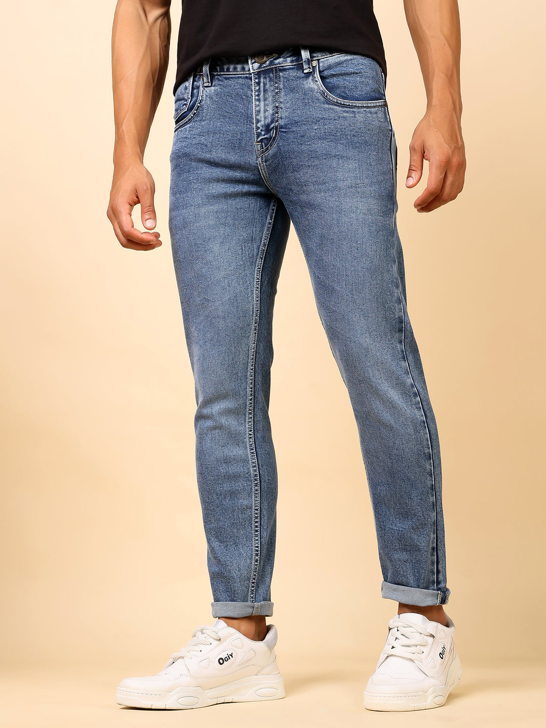 Stylox Men’s Ankle Fit Stretchable Washed Denim Jeans - Stylox