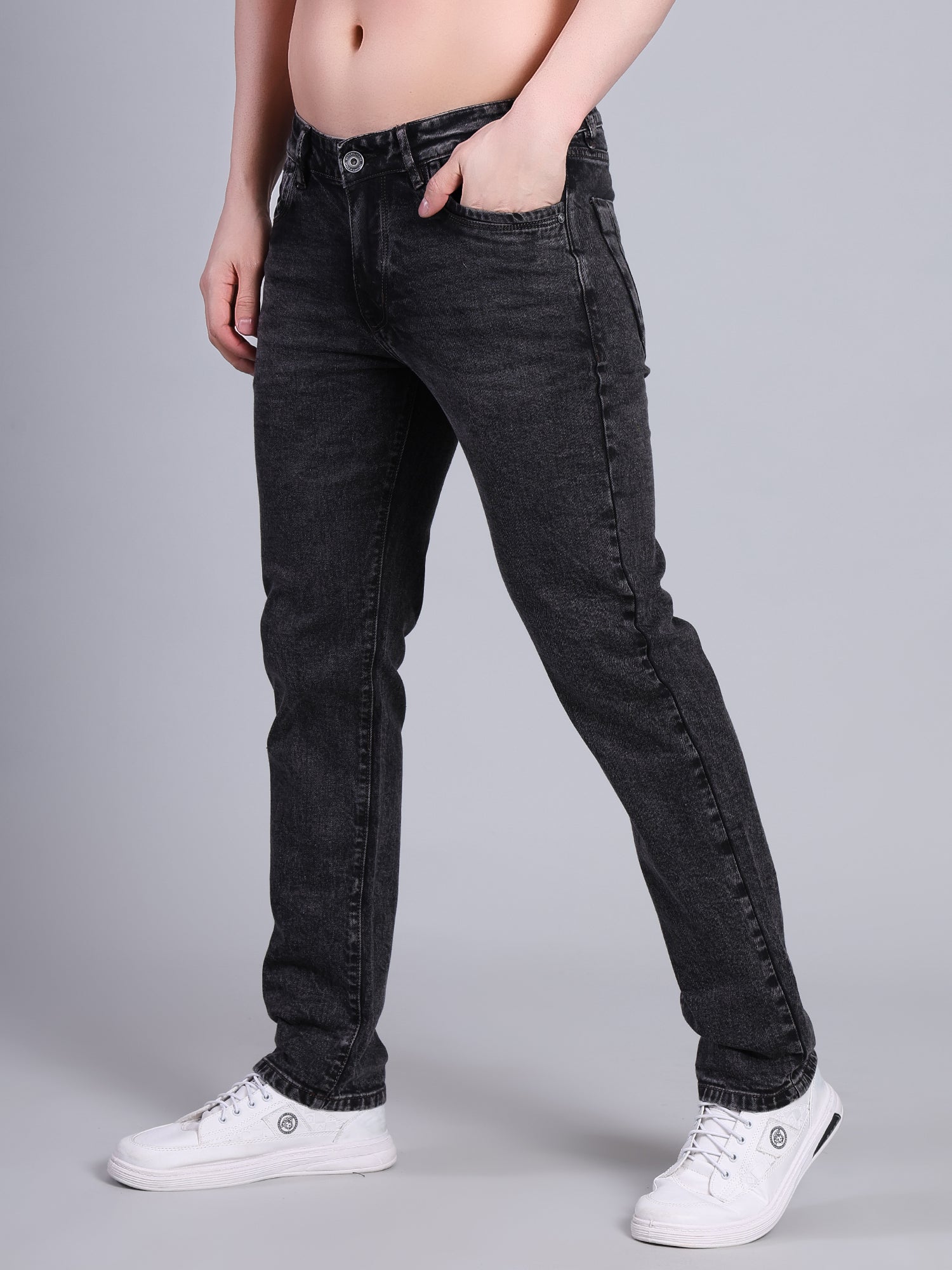 Stylox Men’s Mid Rise Stretchable Washed Slim Fit Denim Jeans-Mid Grey - Stylox