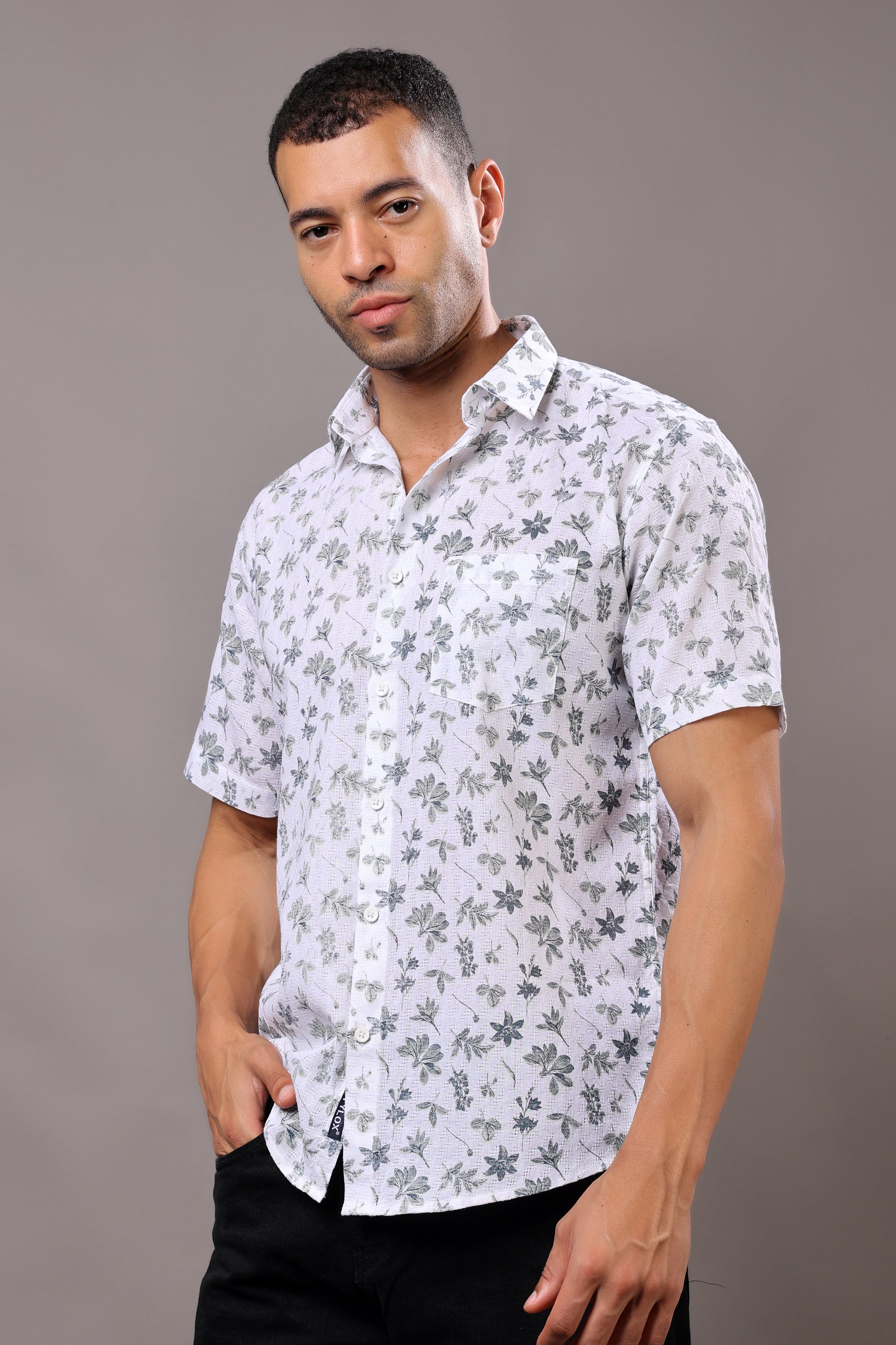 Stylox Half Sleeve Leaf Print Casual Shirt