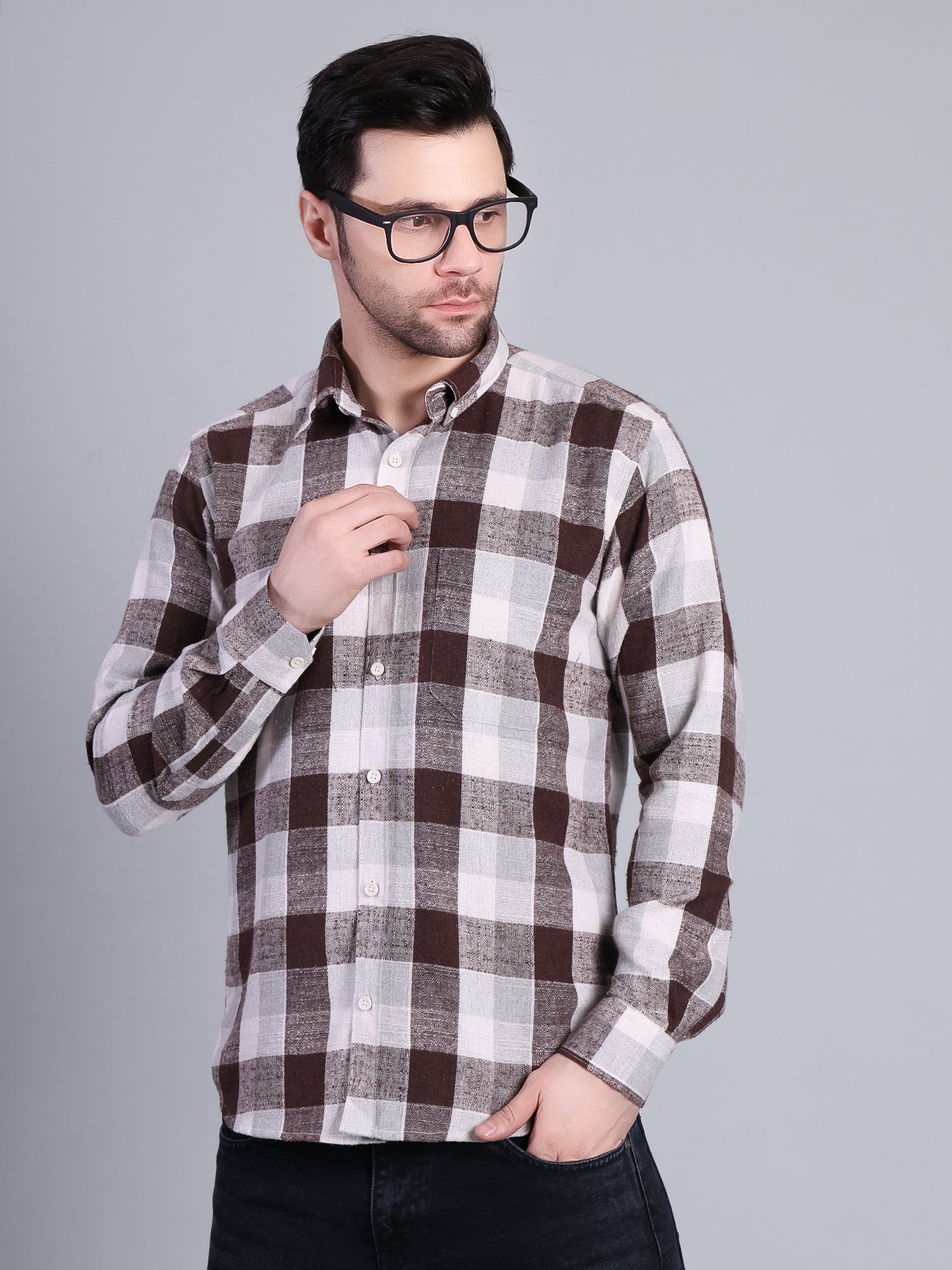 Stylox Men’s Checkered Full Sleeve Casual Shirt-Dark Brown - Stylox