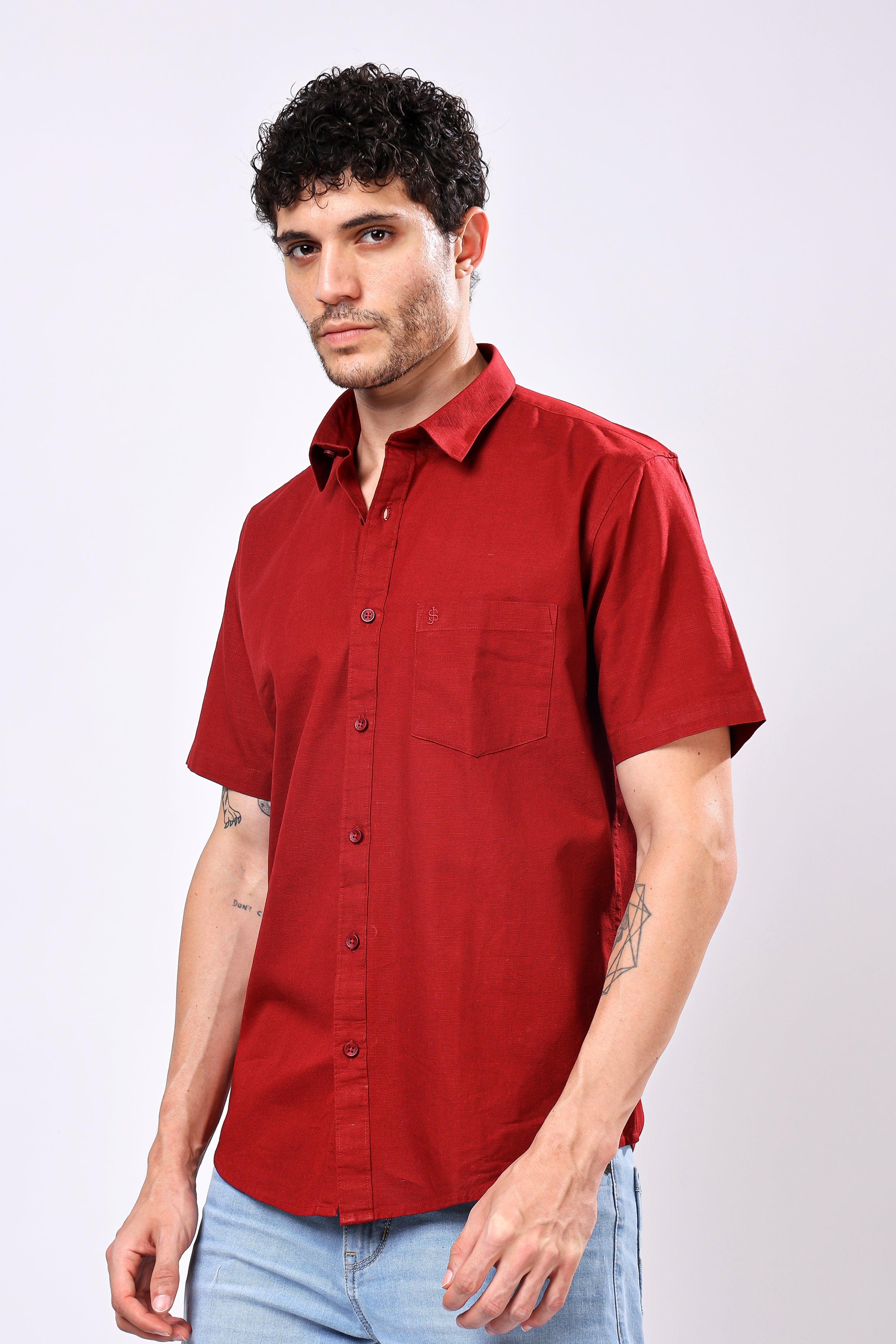 Stylox Men's Half Sleeve Solid Casual Shirt – Comfortable Cotton Blend Shirt for Smart Everyday Style - Stylox