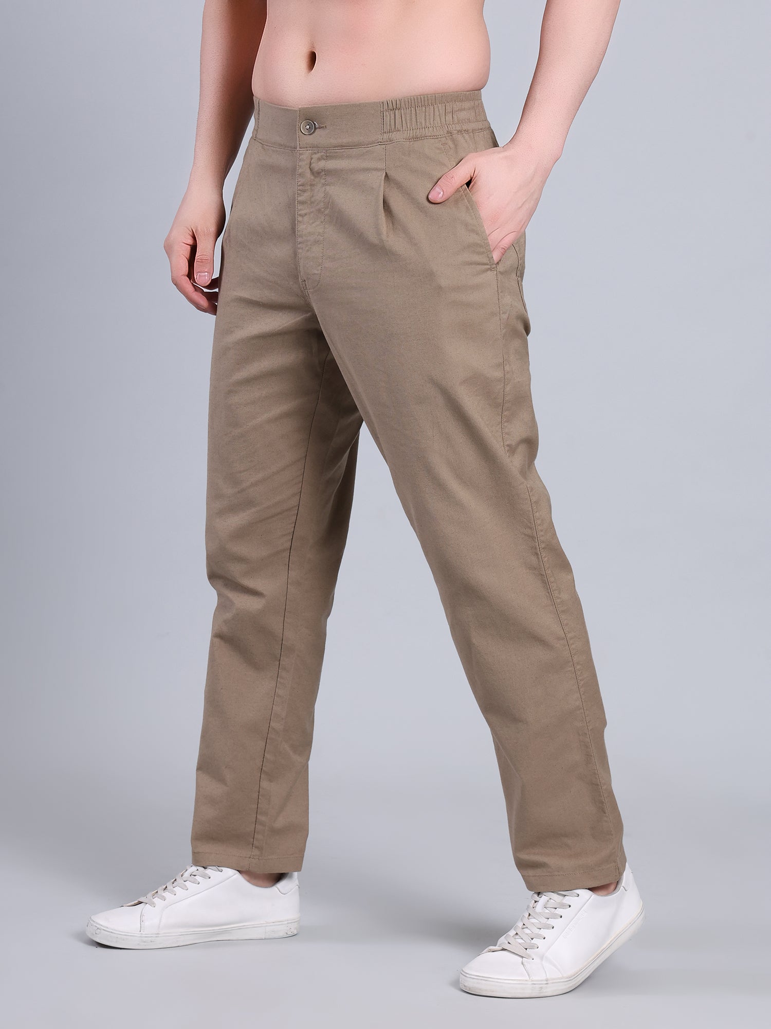 Stylox Men’s Cotton Linen Blend Trousers | Regular Fit Pleated Pants