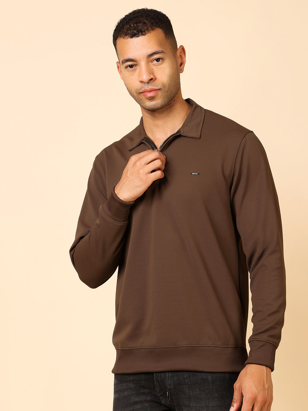 Stylox Men's Utility Style Zip Neck Sweatshirt
