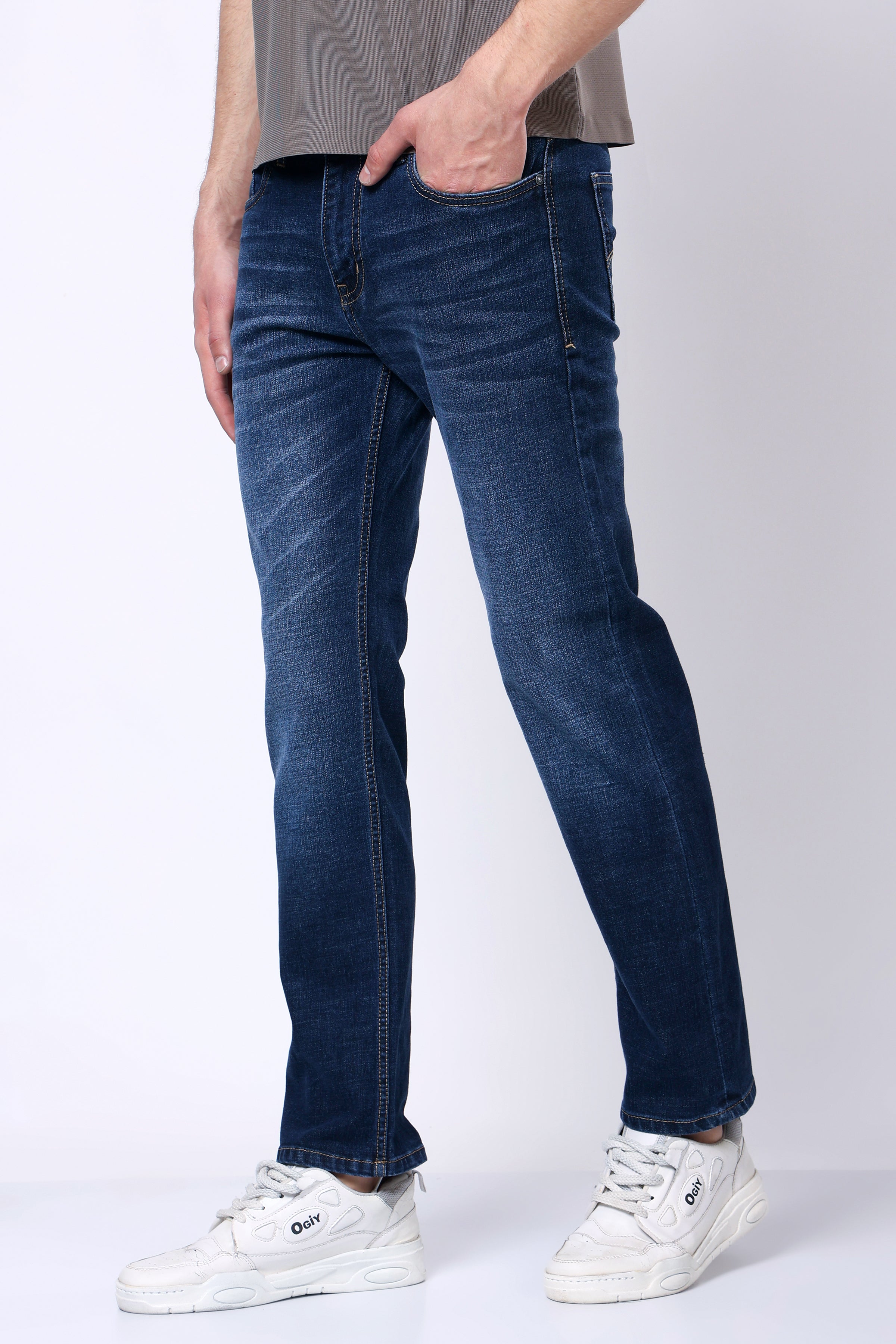 Stylox Men’s Mid-Rise Comfort Fit Stretchable Dark Blue Denim Jeans - Stylox