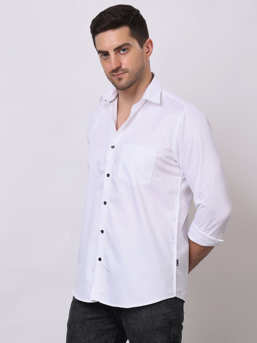 Stylox Men's Full Sleeve Solid White Casual Shirt – Premium Cotton Blend Regular Fit Shirt for Smart Everyday & Office Wear - Stylox