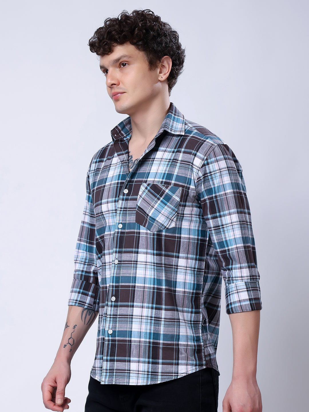 Stylox Men’s Regular Fit Full Sleeve Casual Check Shirt–Brown & Teal - Stylox