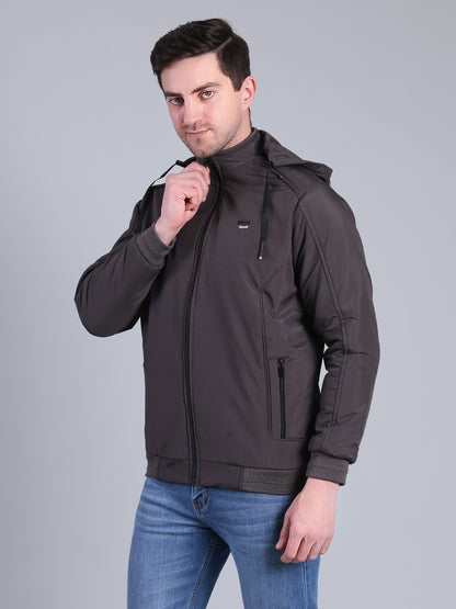 Stylox Men’s Solid Hooded Winter Jacket | Full Sleeve Zip-Up Casual Jacket with Pockets