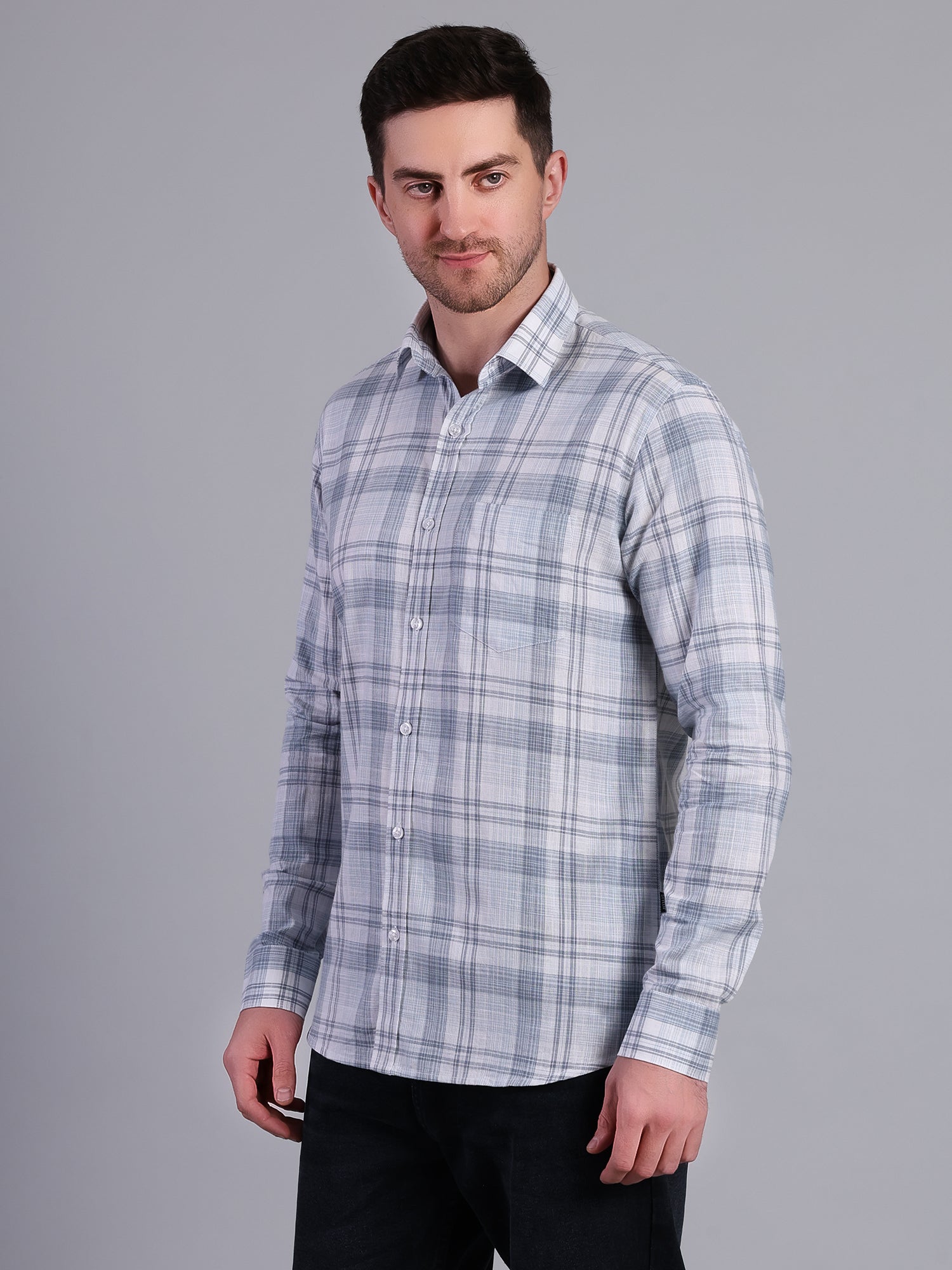 Stylox Men’s Regular Fit Checked Full Sleeve Casual Shirt-Mist Blue - Stylox