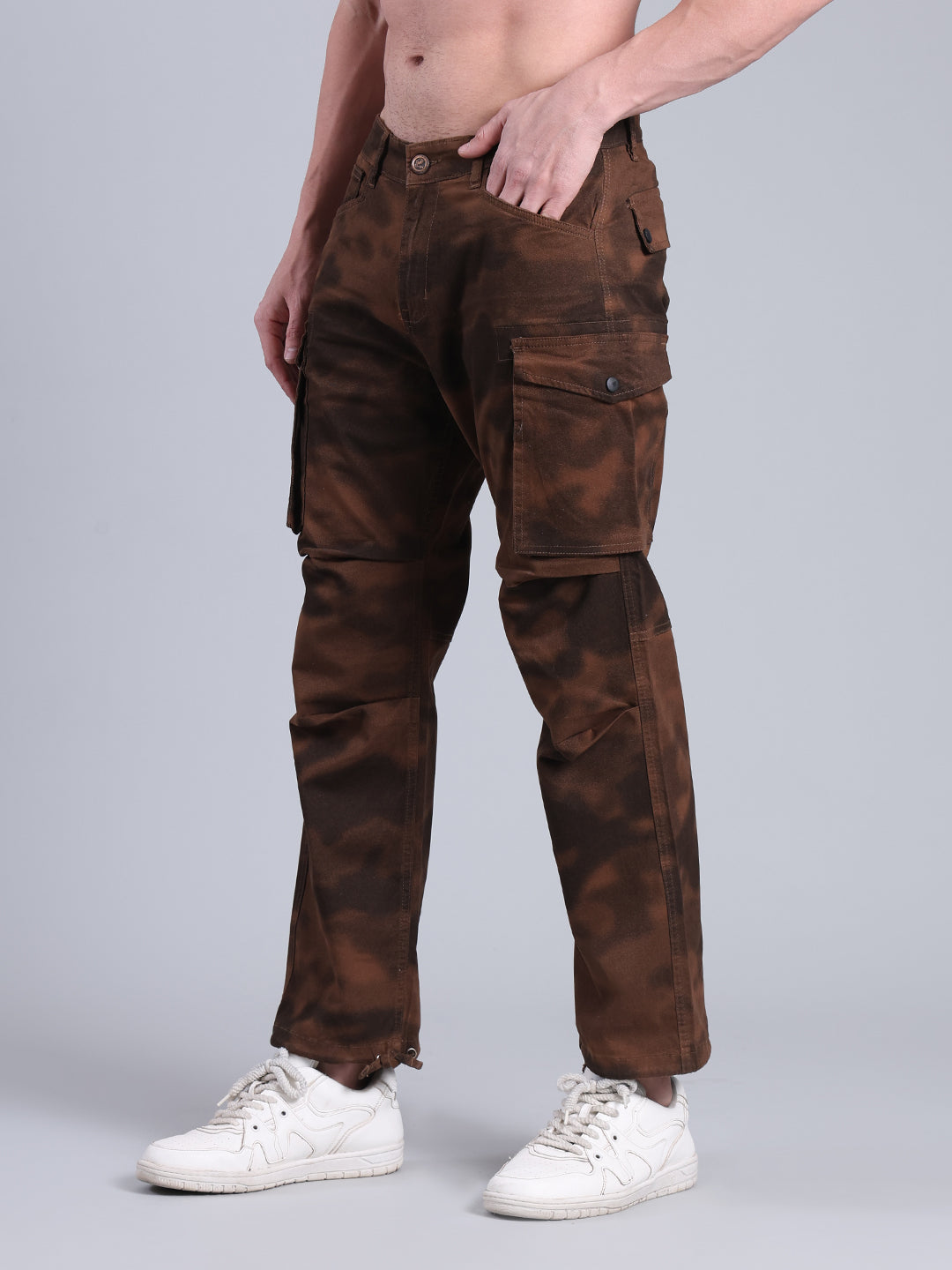 Stylox Men’s Mid-Rise Cargo Pants Brown | Relaxed Fit Utility Cargo Trousers for Men - Stylox