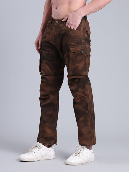 Stylox Men’s Cargo Pants Brown | Relaxed Fit Utility Cargo Trousers for Men | Mid-Rise Multi-Pocket Casual Wear