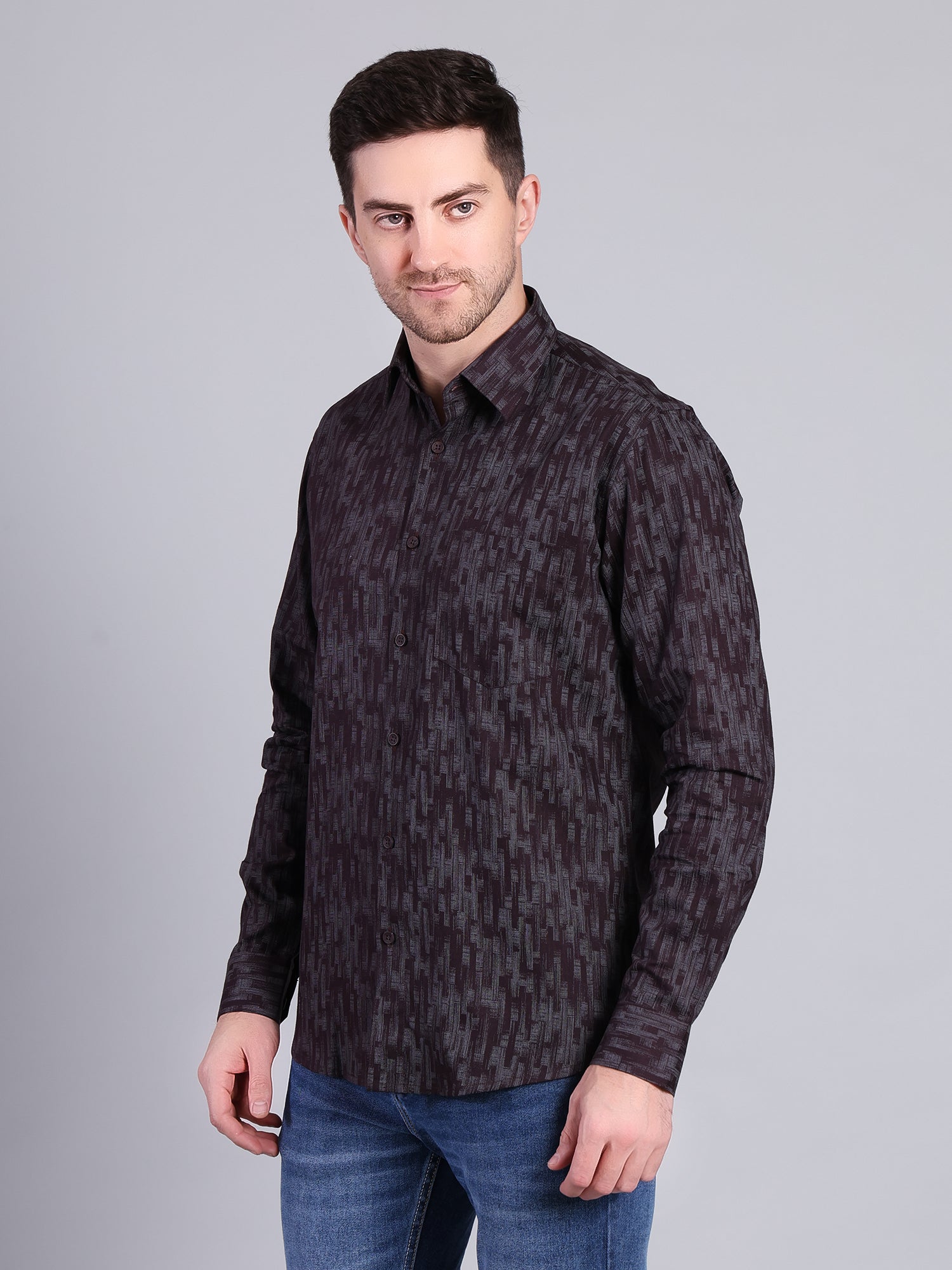 Stylox Men’s Regular Fit Textured Printed Full Sleeve Casual Shirt - Stylox