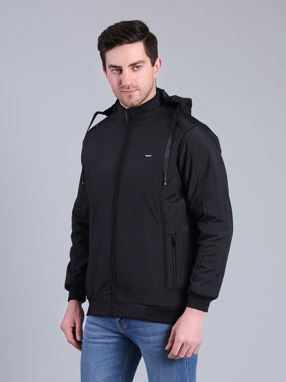 Stylox Men’s Solid Hooded Winter Jacket | Full Sleeve Zip-Up Casual Jacket with Pockets
