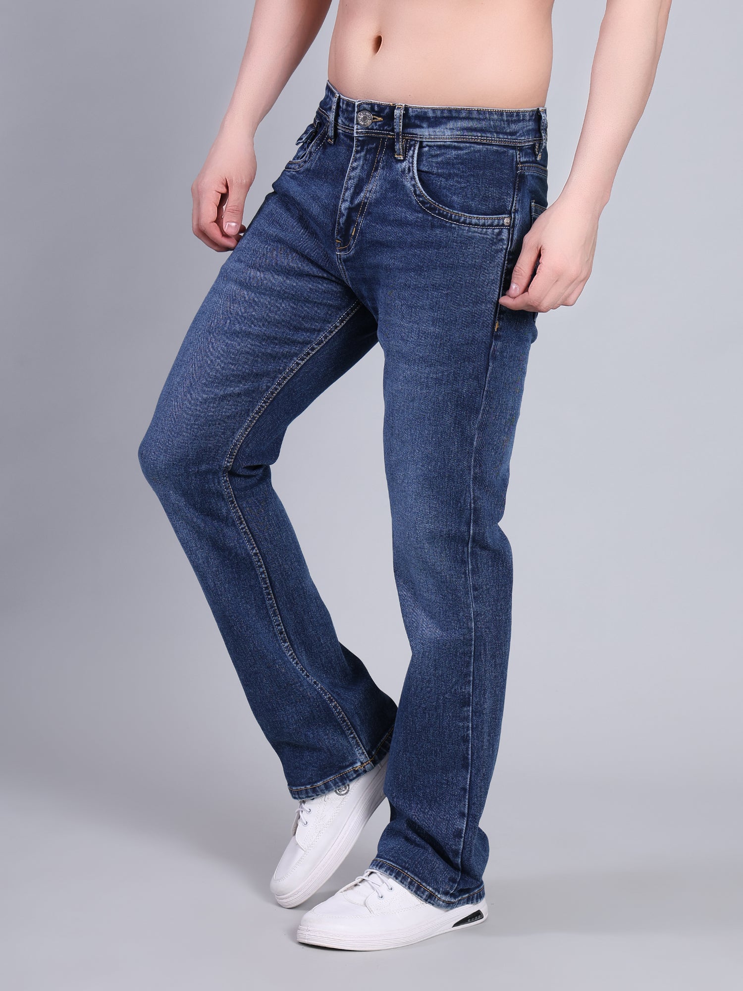 Stylox Men’s Bootcut Fit Non-Stretch Rigid Denim Jeans-Dark Blue - Stylox