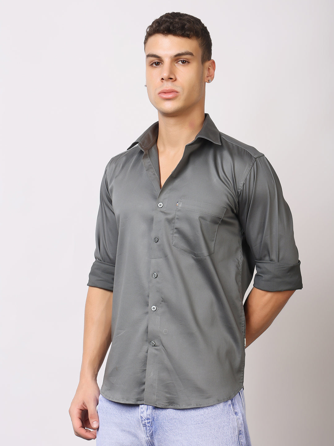 Stylox Men's Full Sleeve Solid Partywear Casual Shirt – Premium Shine Finish Cotton Blend Regular Fit Shirt for Stylish Evening & Occasion Wear - Stylox