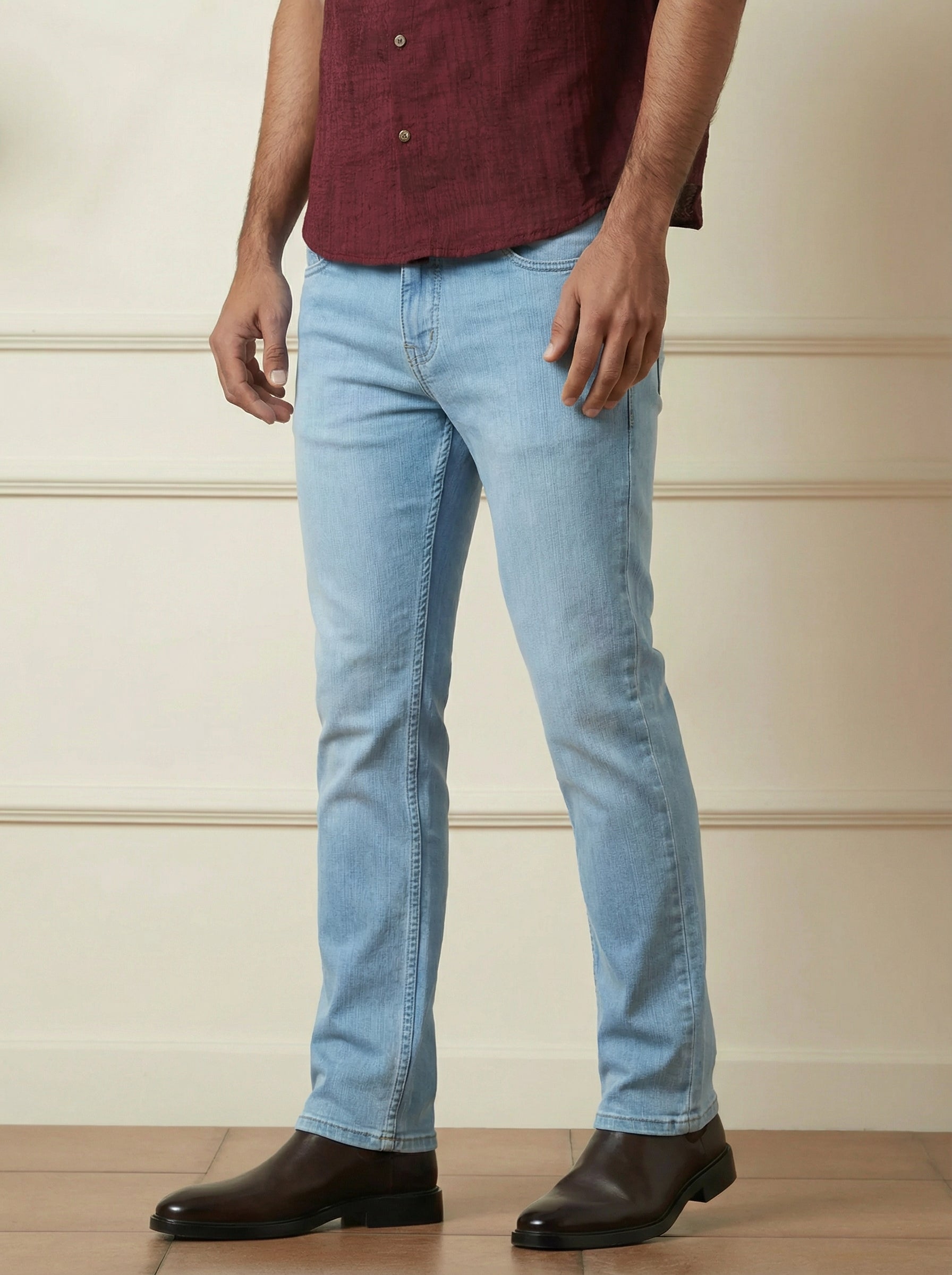 Stylox Men’s Light Blue Straight Fit Jeans Mid-Rise Denim - Stylox