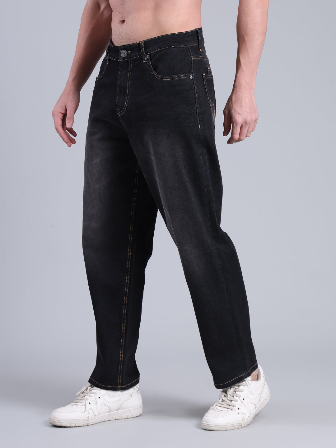 Stylox Men’s Loose Fit Mid-Rise Washed Denim Jeans - Stylox
