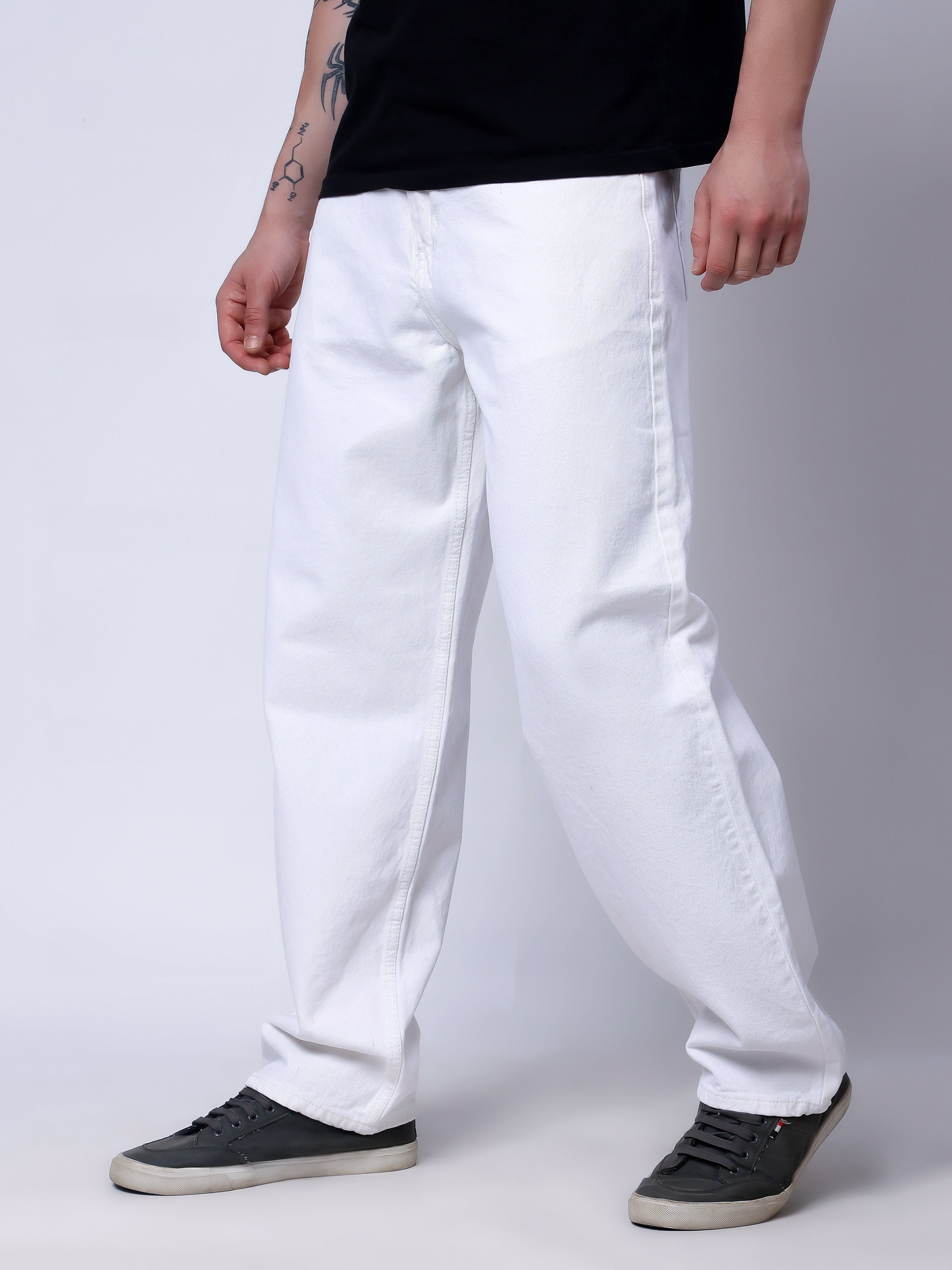 Stylox Men’s Loose Fit Stretchable White Denim Jeans - Stylox