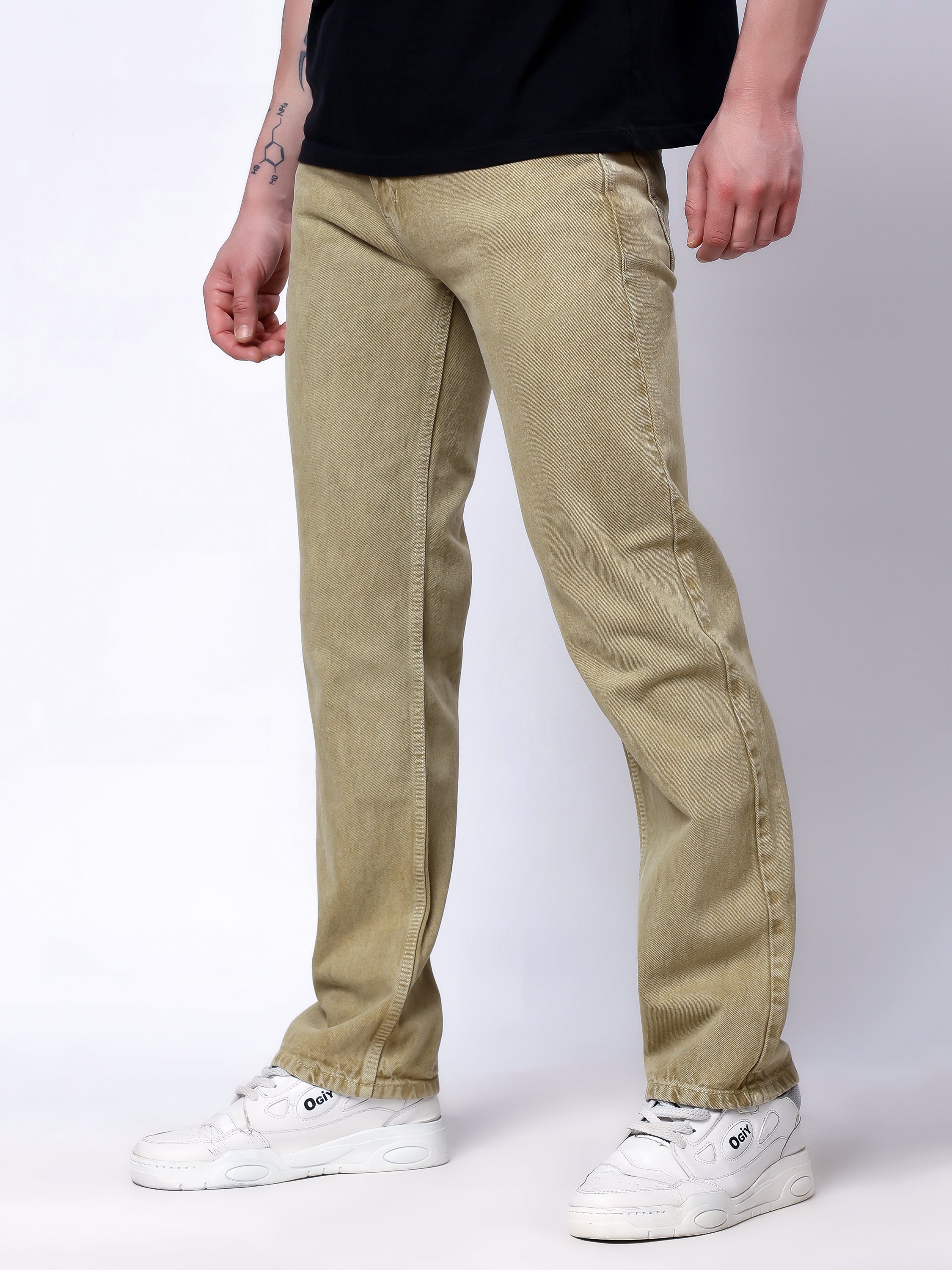 Stylox Men’s Comfort Fit Non-Stretch Denim Jeans-Beige