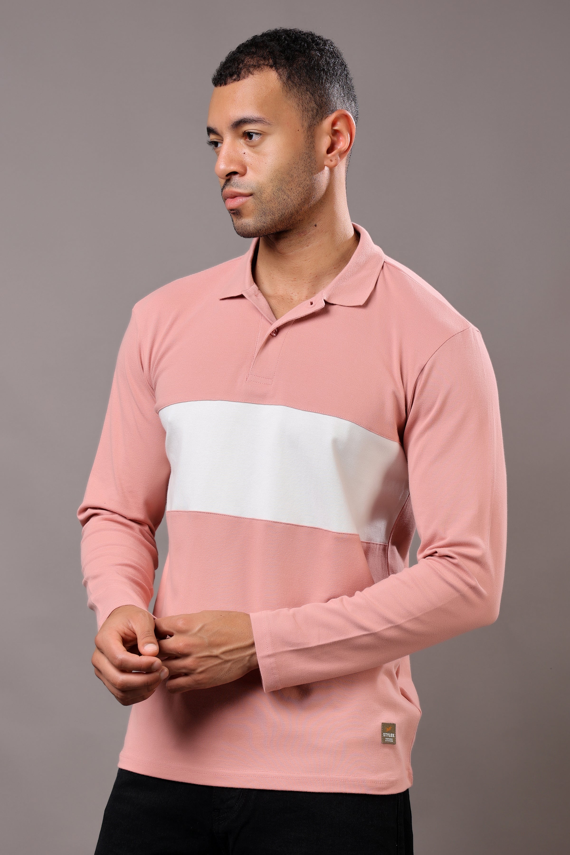 Stylox Men’s Long Sleeve Polo T-Shirt with Cut & Sew Design - Stylox