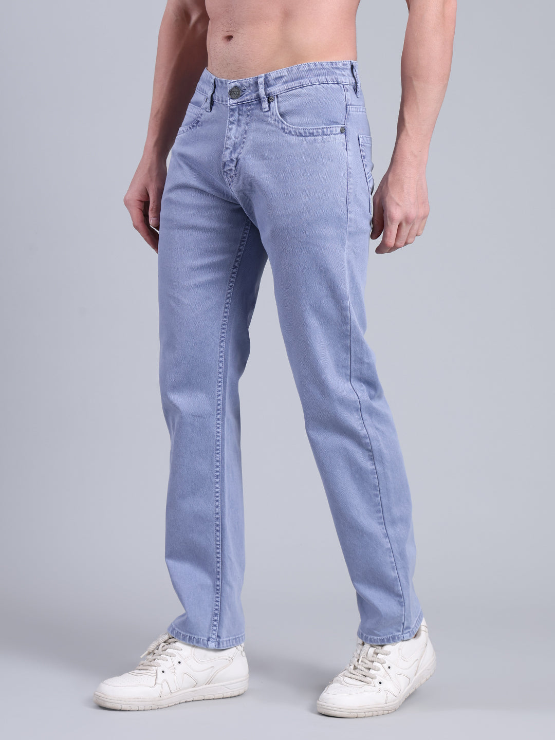 Stylox Men’s Comfort Fit Mid Rise Washed Denim Jeans (Light Blue) - Stylox