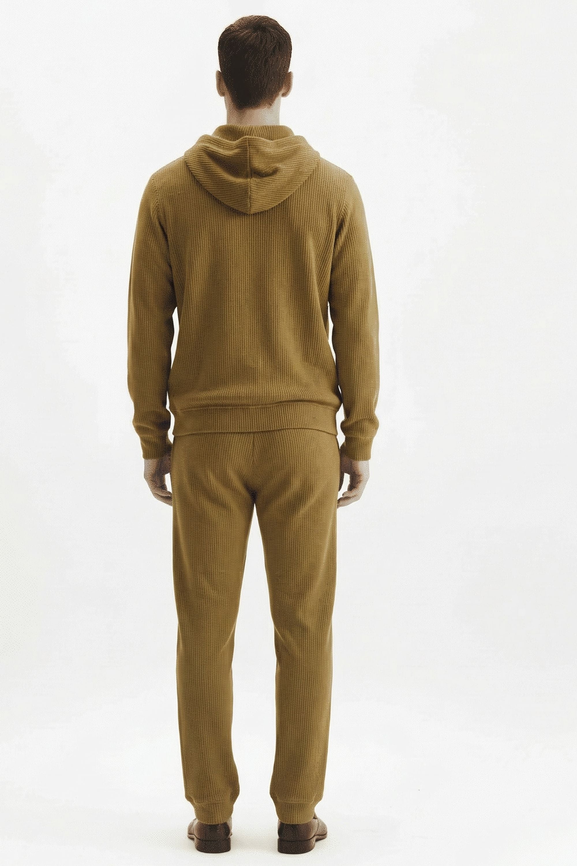 Stylox Men’s Regular Fit Ribbed Tracksuit Set (Hooded Sweatshirt + Jogger Pants) (Dark Beige) - Stylox