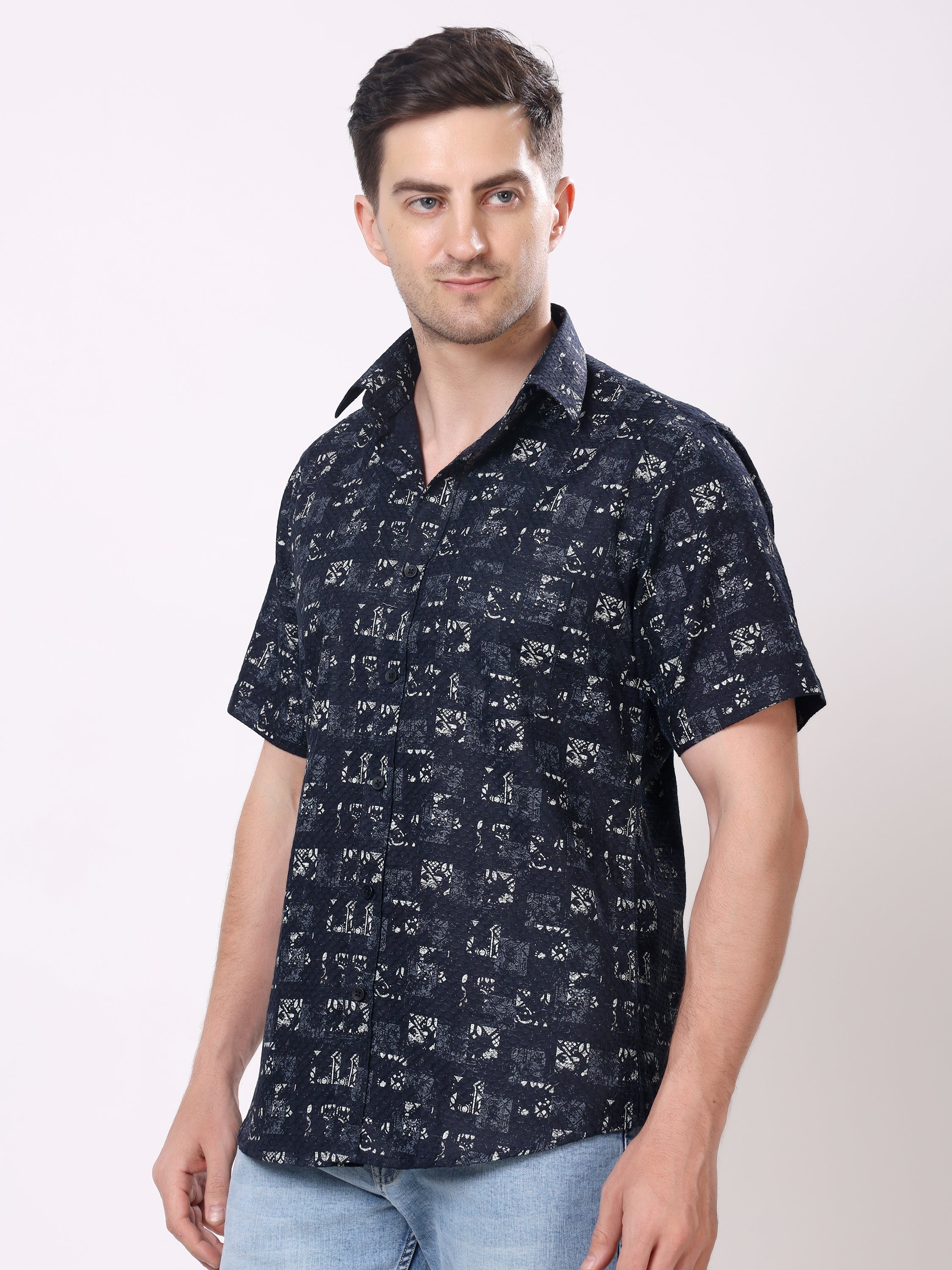 Stylox Men’s Regular Fit Half Sleeve Abstract Printed Casual Stylish Summer Shirt - Stylox