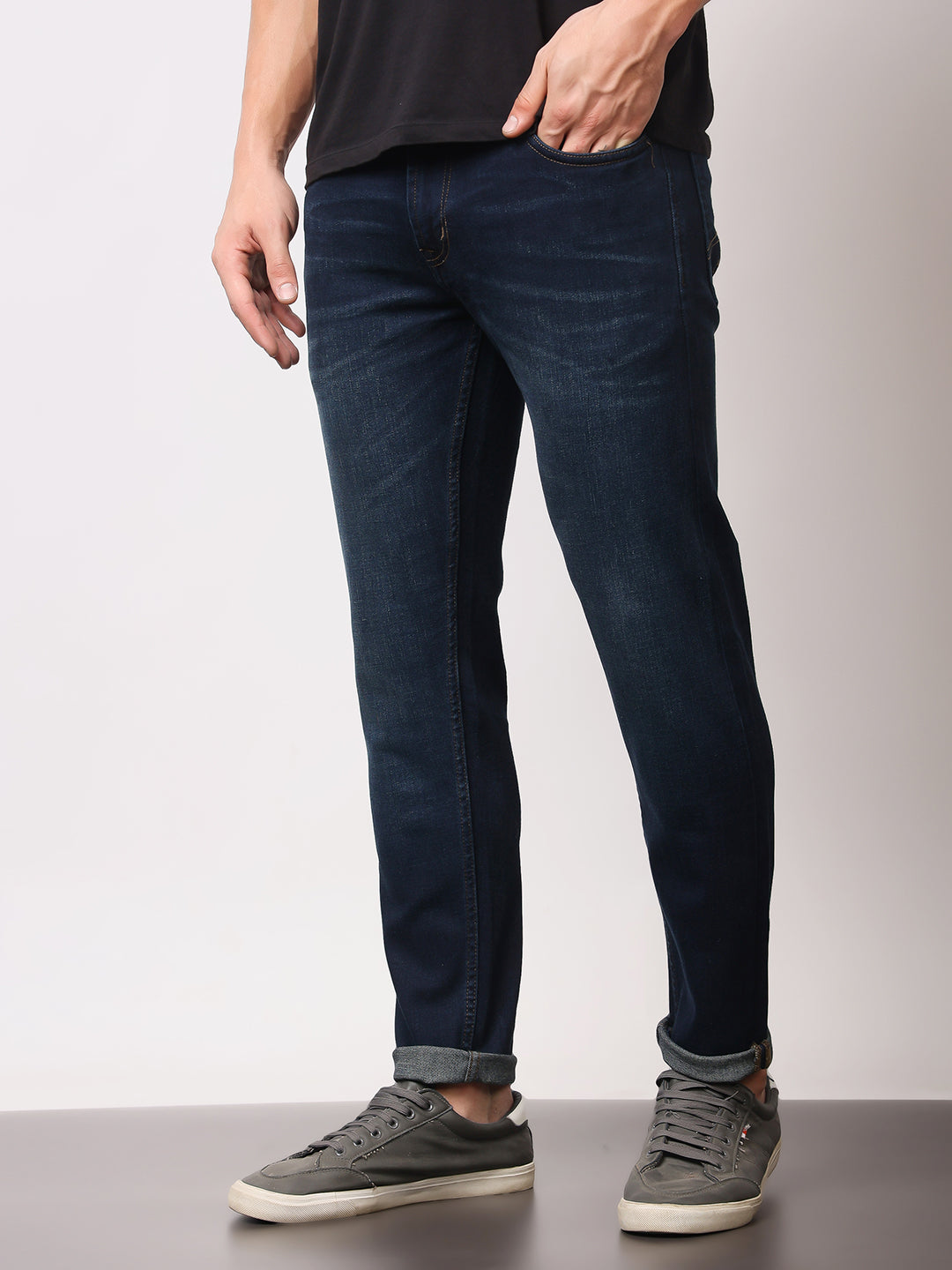 Stylox Men’s Ankle Fit Mid-Rise Washed Stretchable Denim Jeans - Stylox