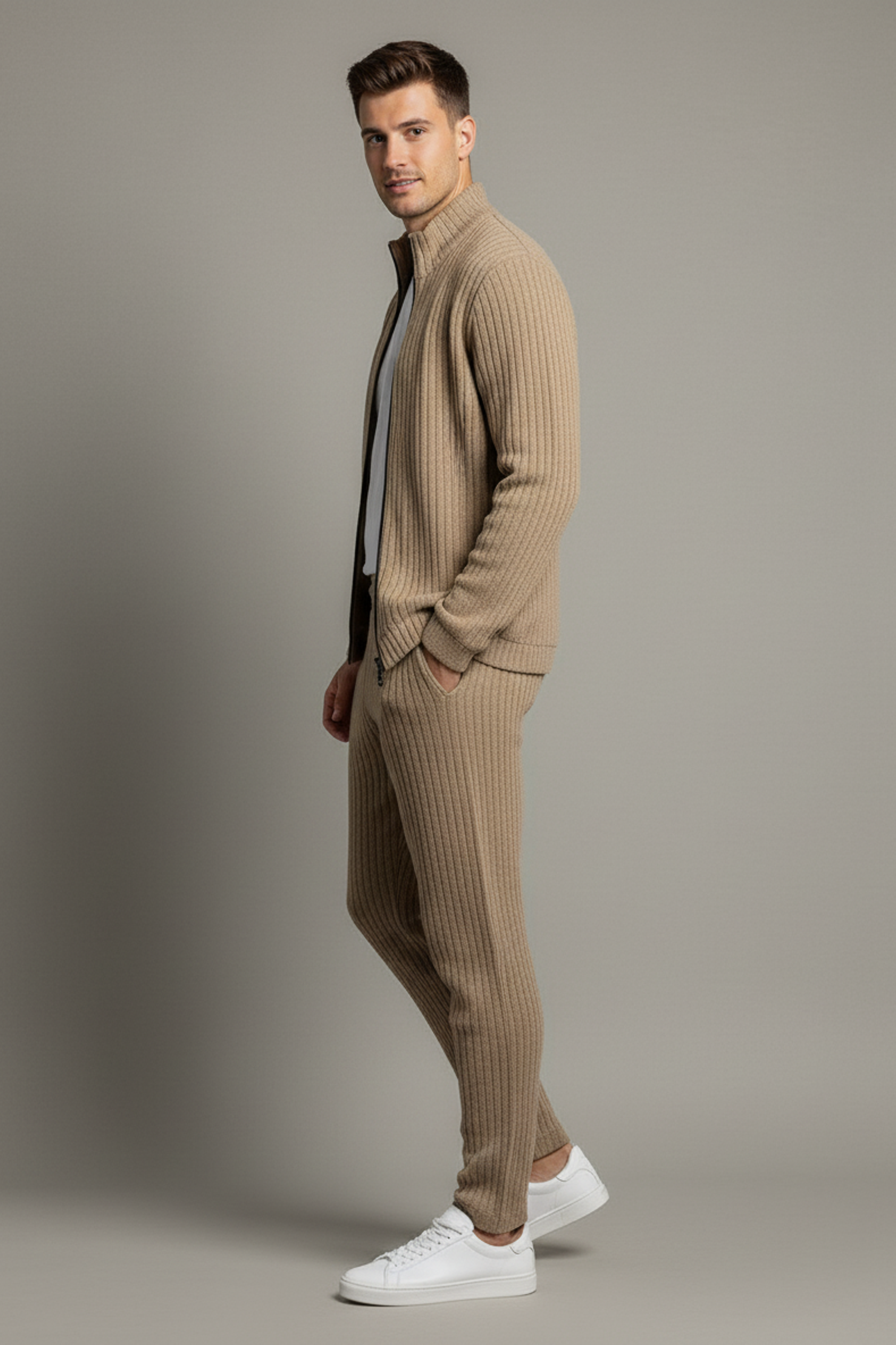Stylox Men’s Premium Ribbed Co-Ord Set | Luxury Zip Jacket & Jogger Set