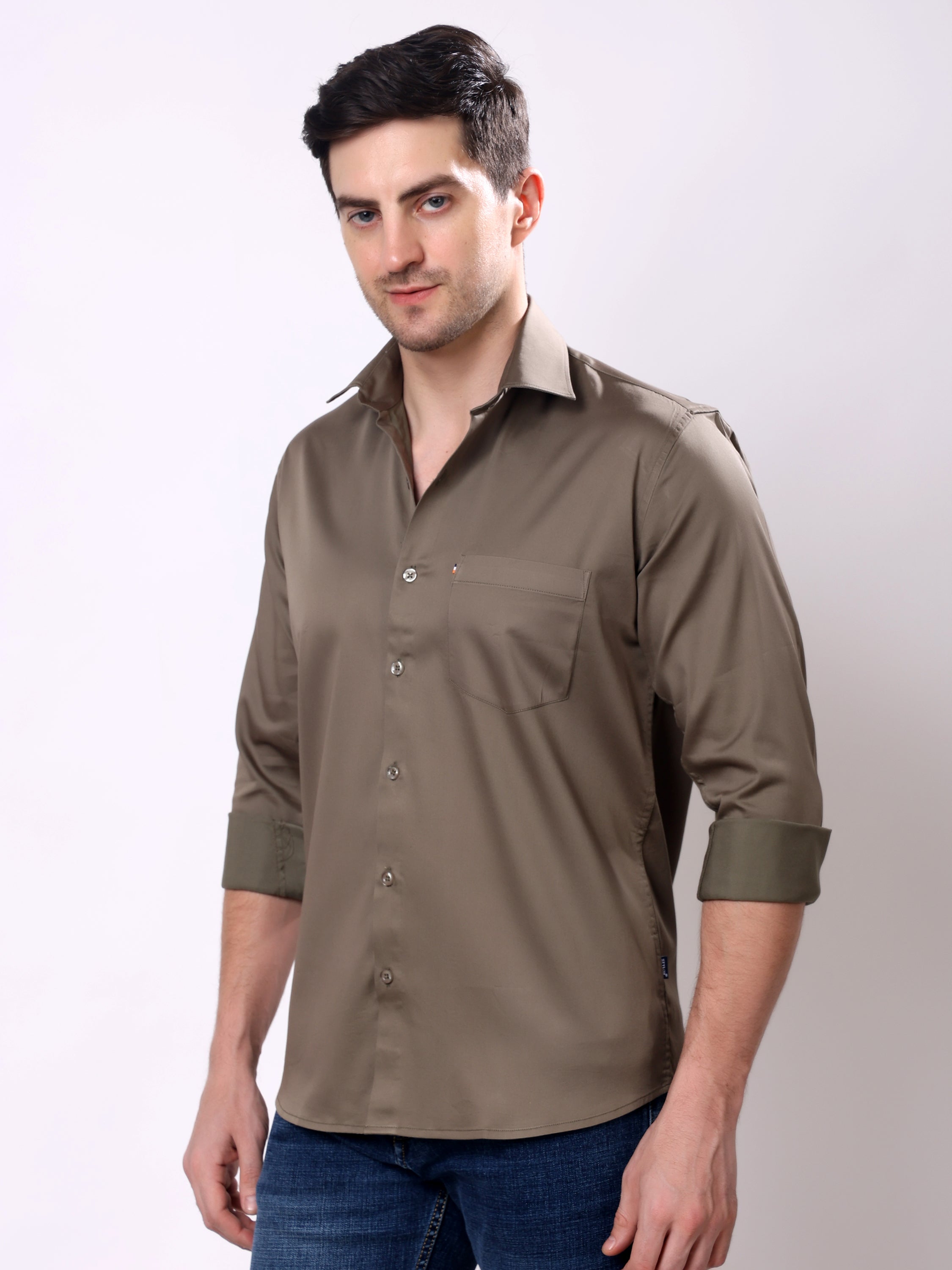 Stylox Men’s Regular Fit Full Sleeve Solid Cotton Satin Casual Shirt - Stylox