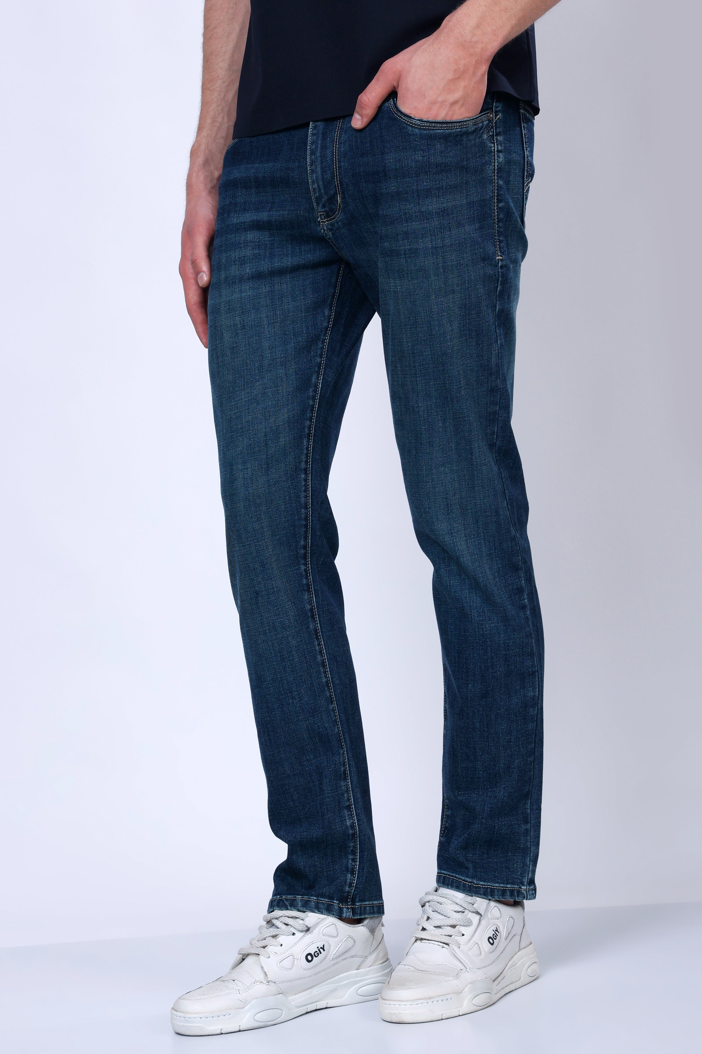 Stylox Men's Slim Fit Stretchable Jeans-Greenish Blue - Stylox