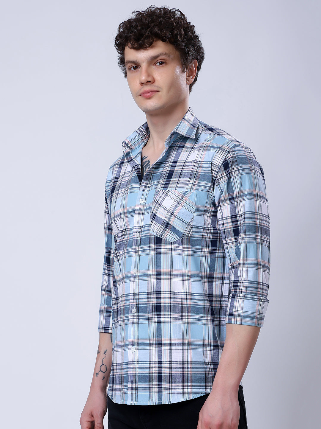 Stylox Men’s Regular Fit Full Sleeve Casual Check Shirt–Blue & Grey - Stylox