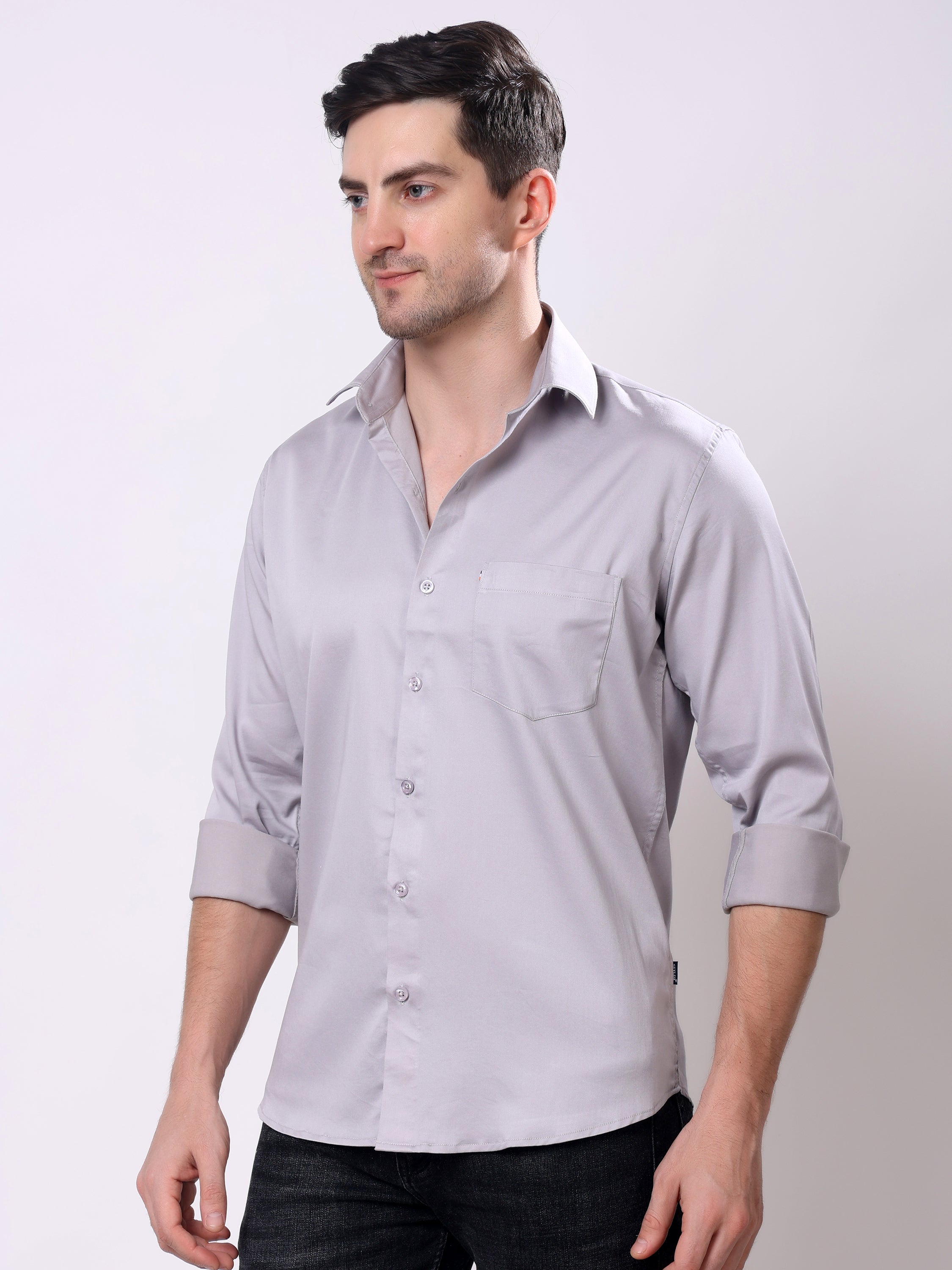 Stylox Men’s Regular Fit Full Sleeve Solid Cotton Satin Casual Shirt - Stylox