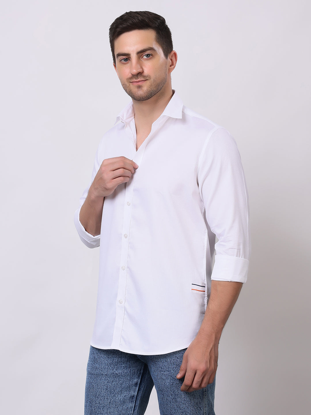 Stylox Men's Full Sleeve Solid White Casual Shirt – Premium Cotton Blend Regular Fit Shirt for Smart Everyday & Office Wear - Stylox