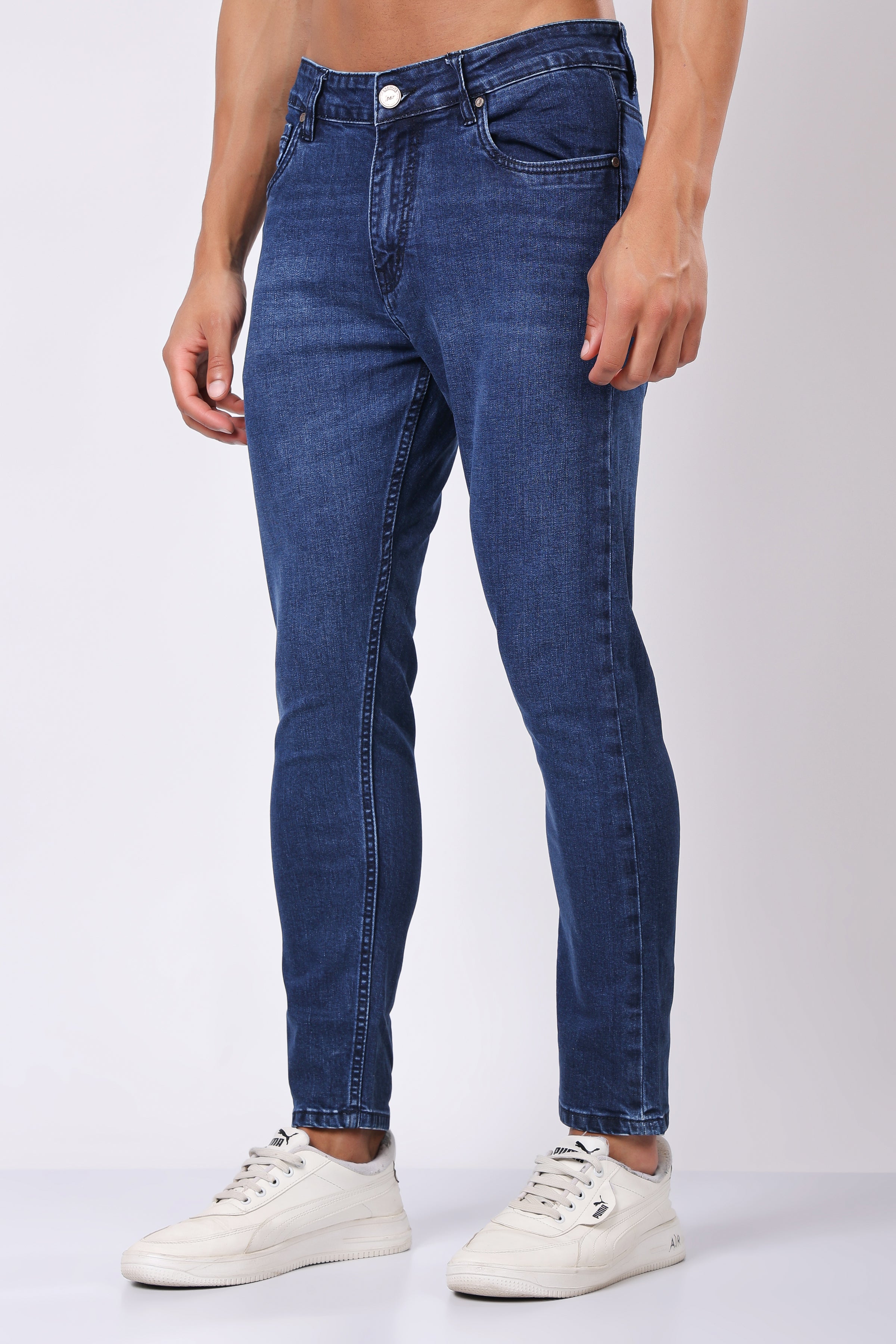 Stylox Men’s Ankle Fit Denim Jeans - Dark Blue & Light Blue,