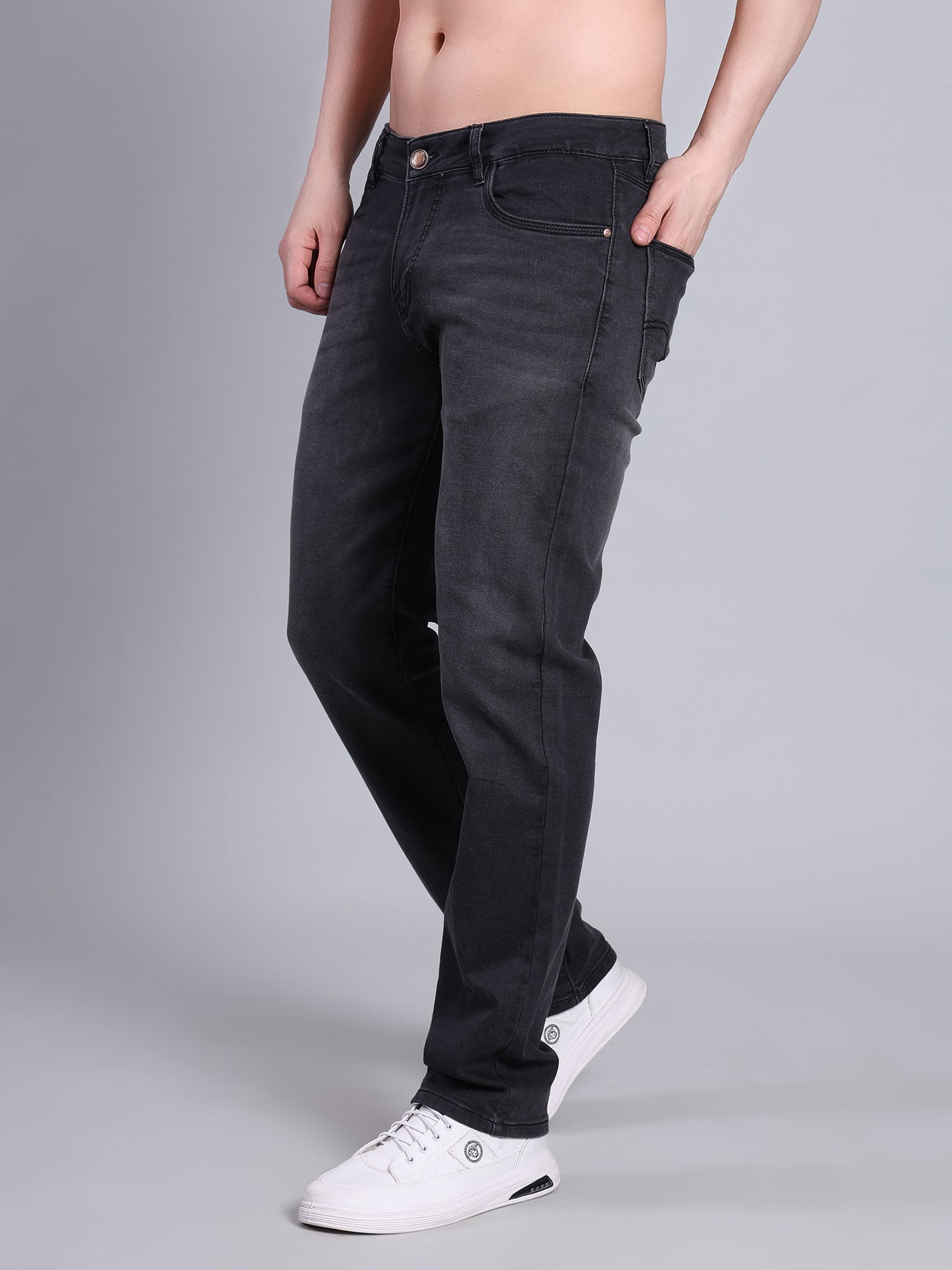 Stylox Men’s Slim Fit Mid Rise Stretchable Denim Jeans-Dark Grey - Stylox