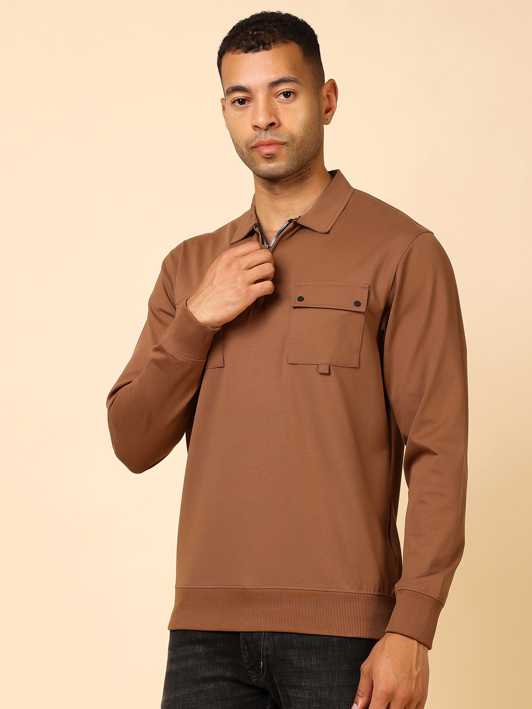 Stylox Men's Utility Style Zip Neck Sweatshirt