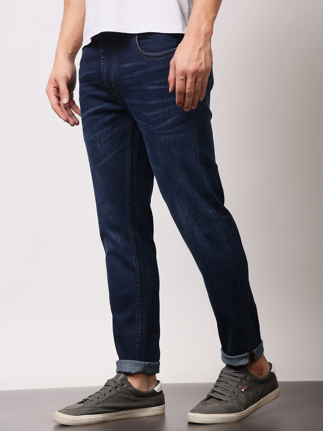 Stylox Men’s Ankle Fit Mid-Rise Washed Stretchable Denim Jeans - Stylox