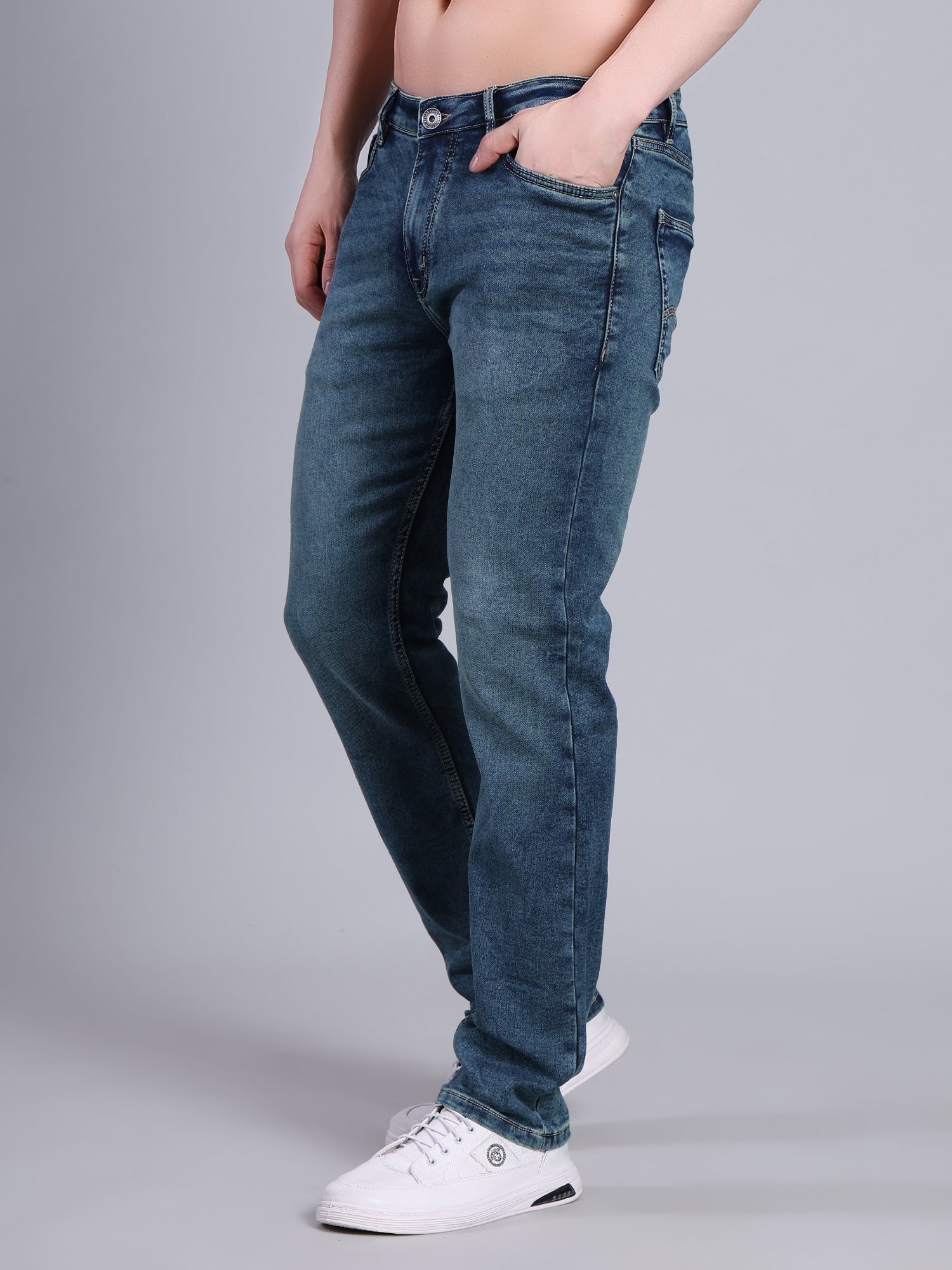 Stylox Men’s Slim Fit Stretchable Denim Jeans-Greenish Blue - Stylox