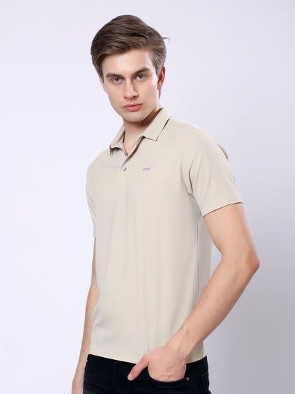 Stylox Men’s Premium Regular Fit Stretchable Polo T-Shirt-Mid Beige - Stylox
