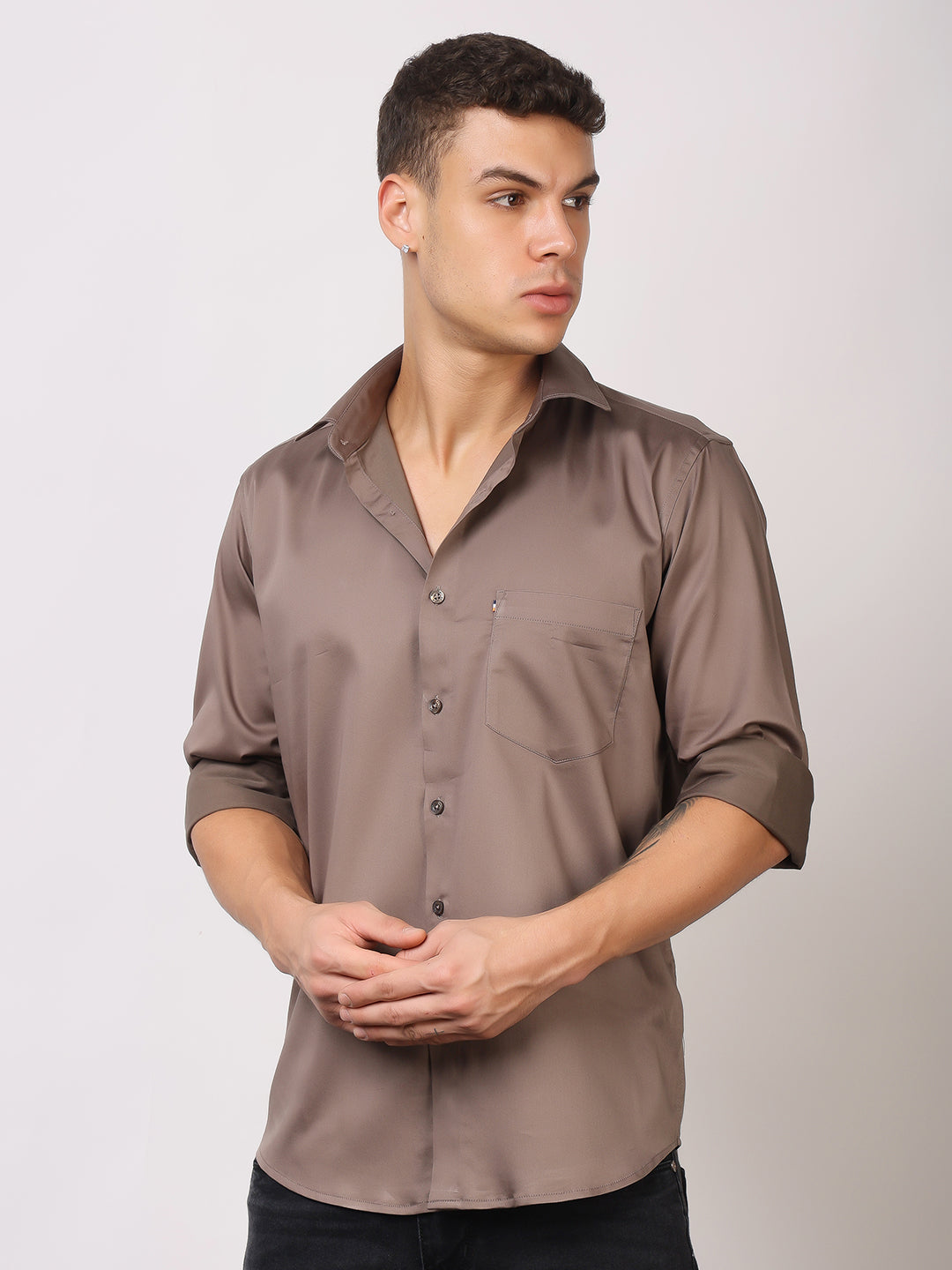 Stylox Men's Full Sleeve Solid Partywear Casual Shirt – Premium Shine Finish Cotton Blend Regular Fit Shirt for Stylish Evening & Occasion Wear - Stylox