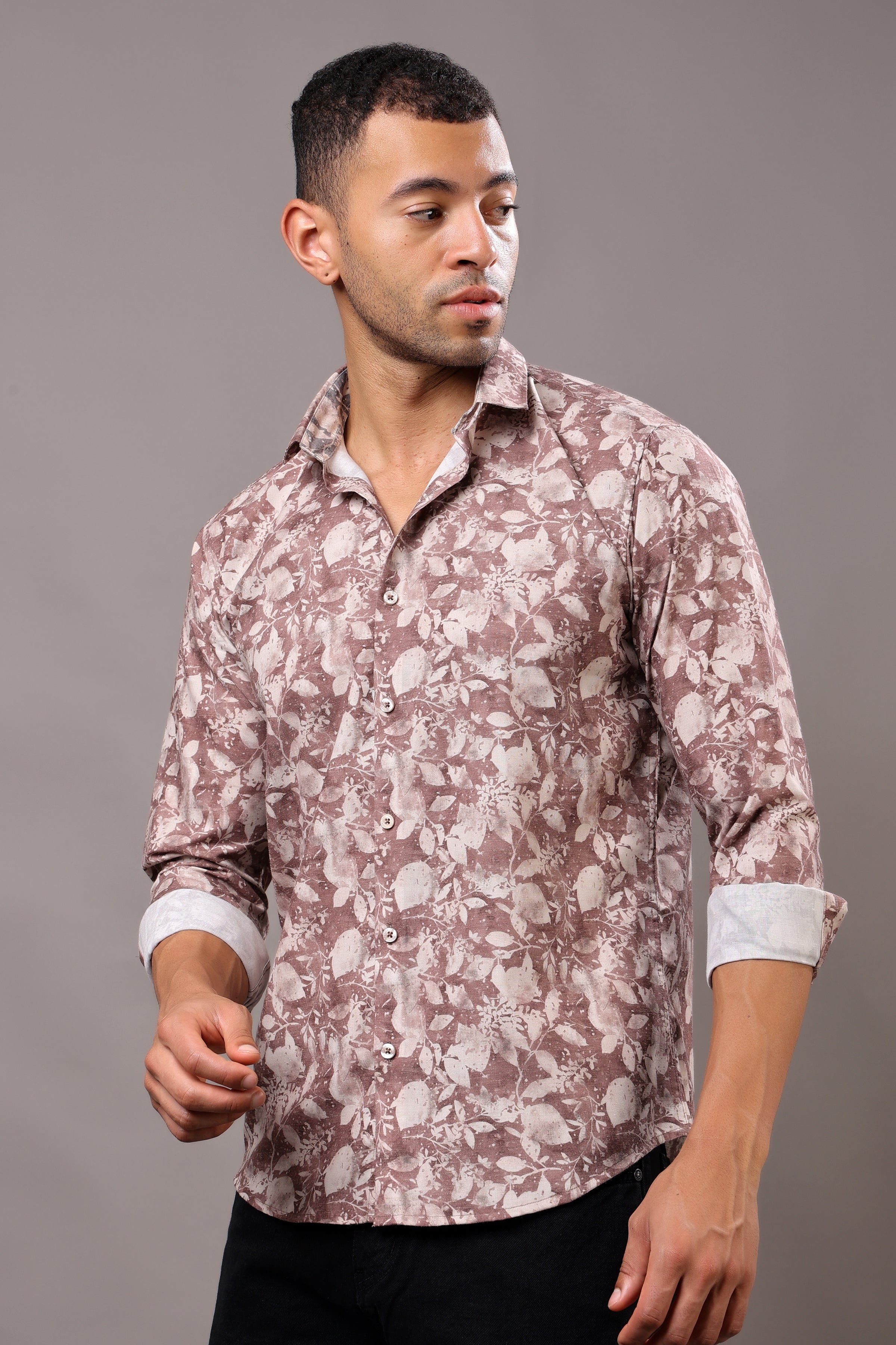 Stylox Men's Full Sleeve Leaf Print Casual Shirt