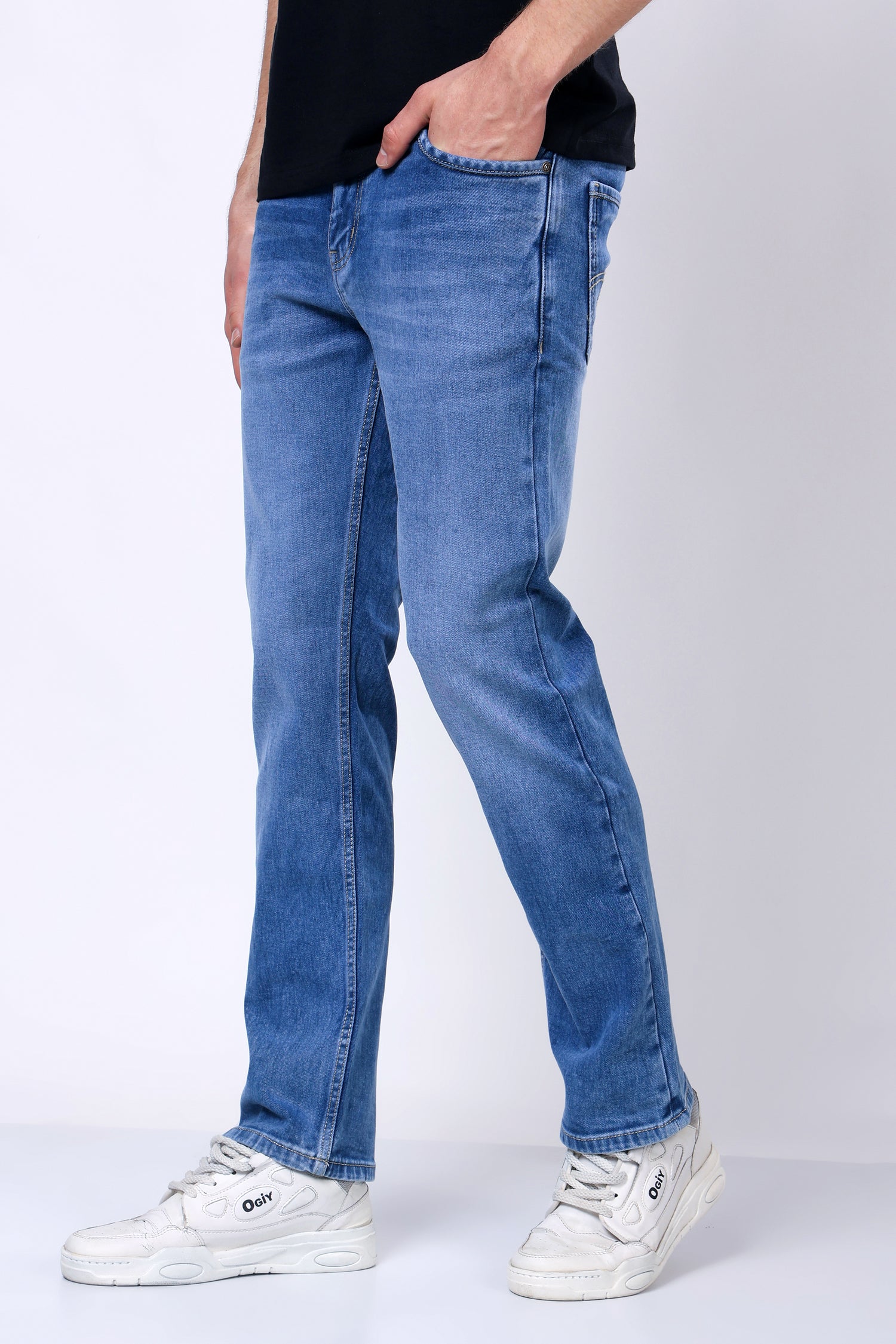 Stylox Men’s Mid-Rise Comfort Fit Stretchable Dark Blue Denim Jeans - Stylox