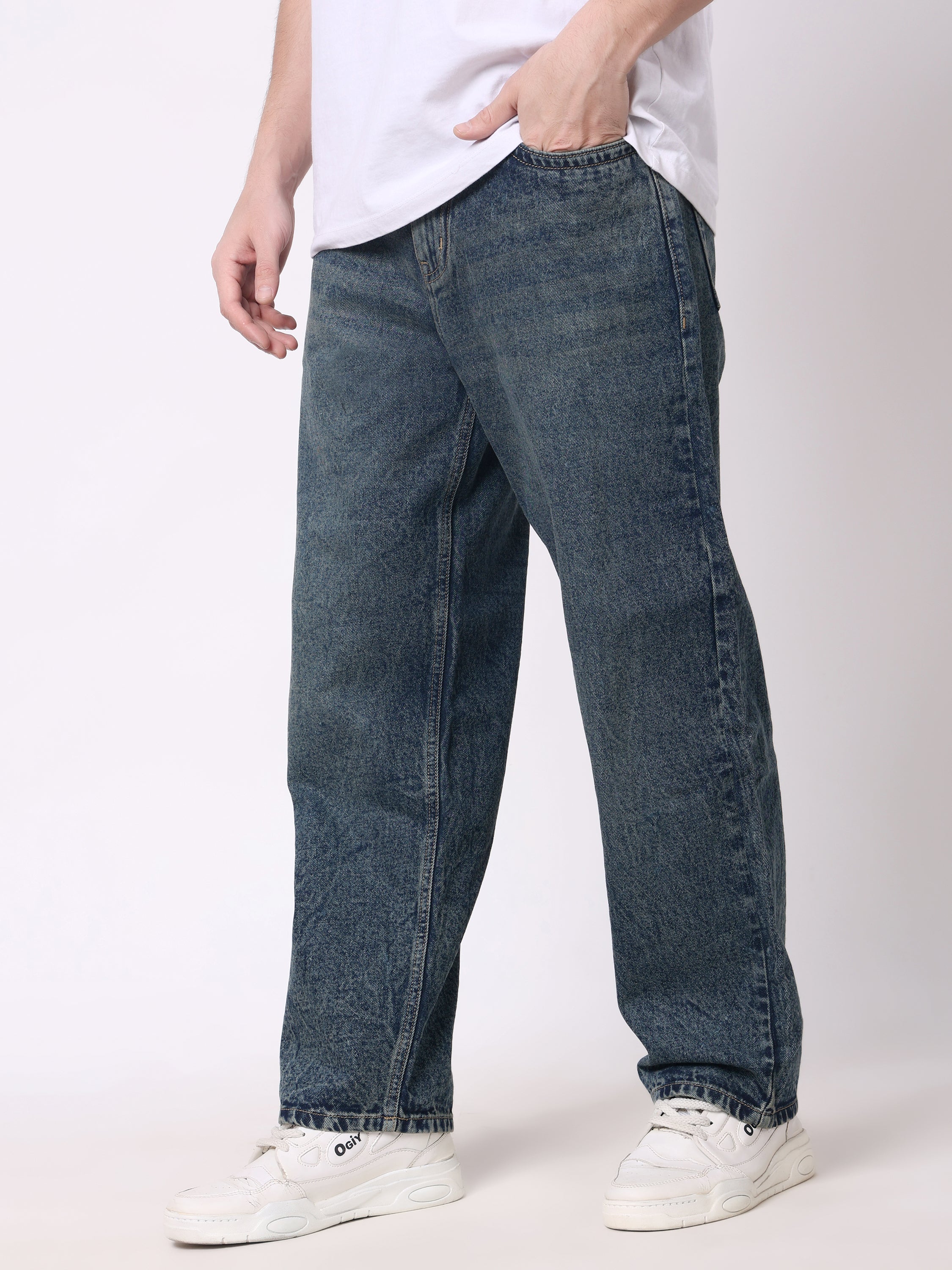Stylox Men’s Loose Fit Non-Stretch Wide Leg Casual Denim Jeans - Stylox