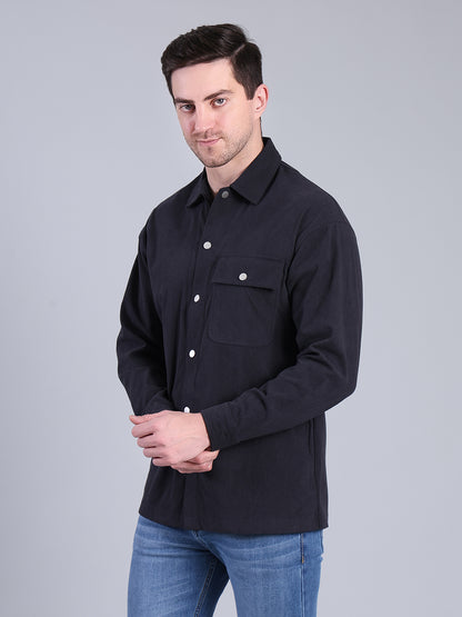 Stylox Men’s Textured Winter Shacket with Snap Button Closure