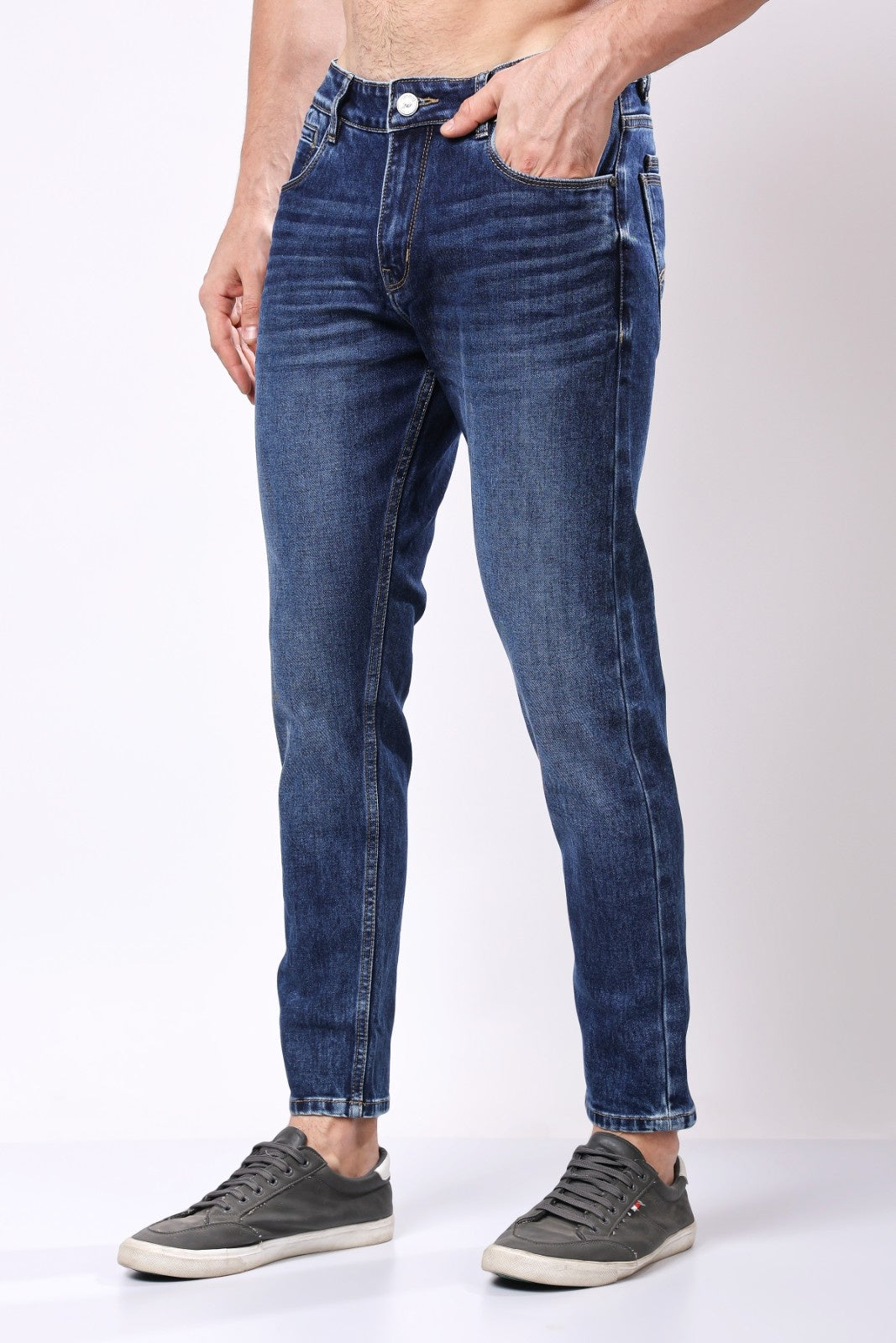 STYLOX Men’s Dark Blue Ankle Fit Jeans - Premium Denim,