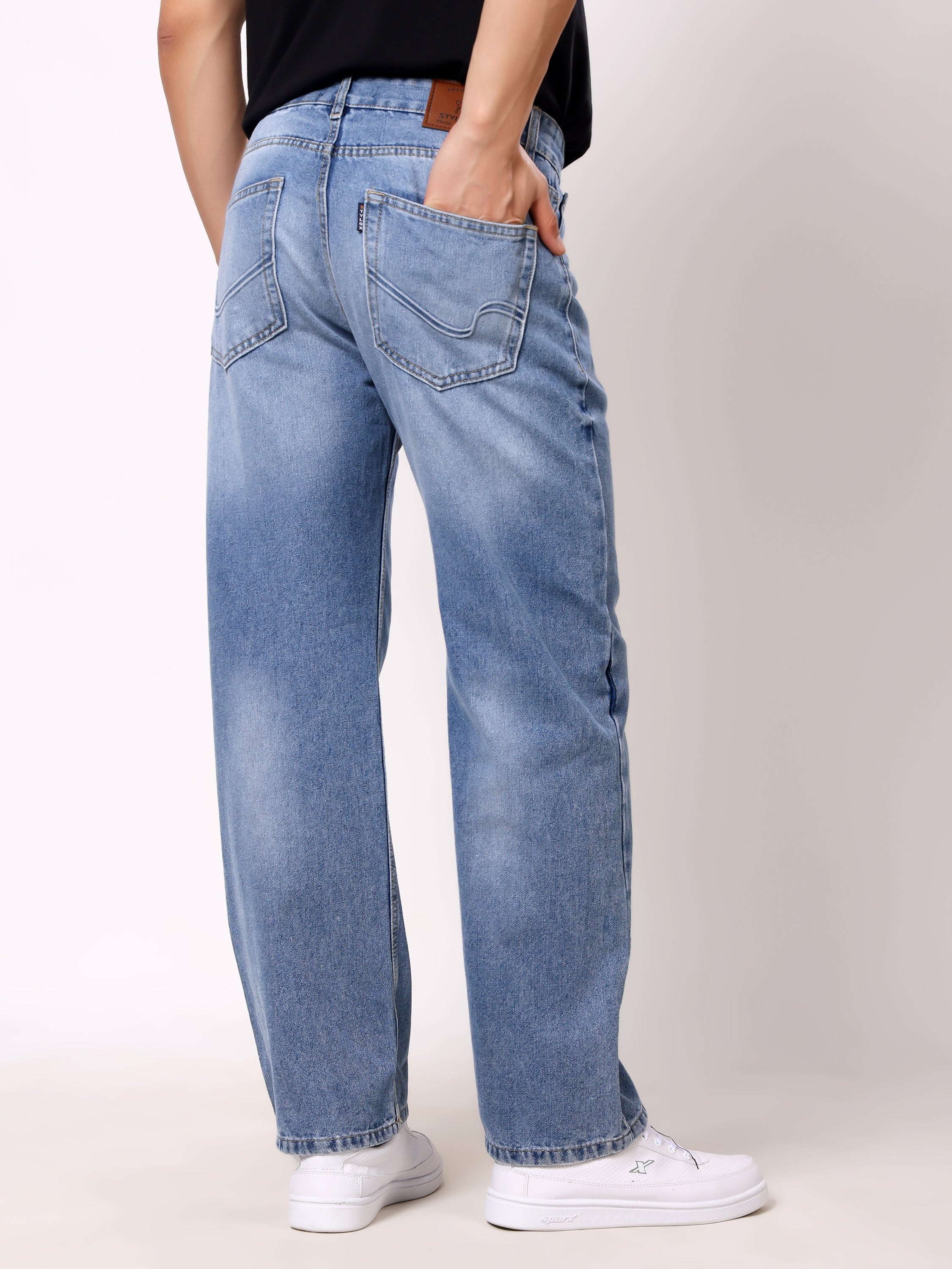 Stylox Men’s Baggy Fit Non-Stretch Wide Leg Casual Streetwear Denim Jeans