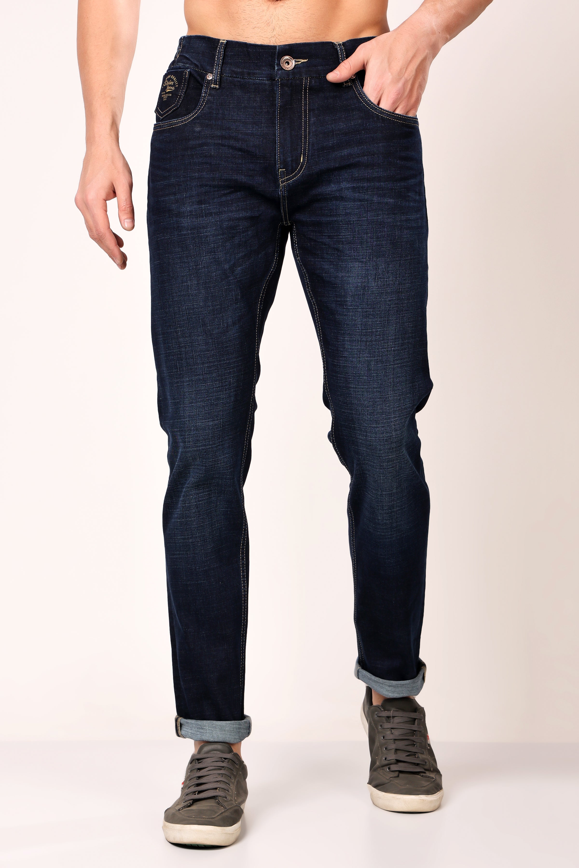Stylox Slim Fit Denim Jeans - Mid Dark Blue, - Stylox